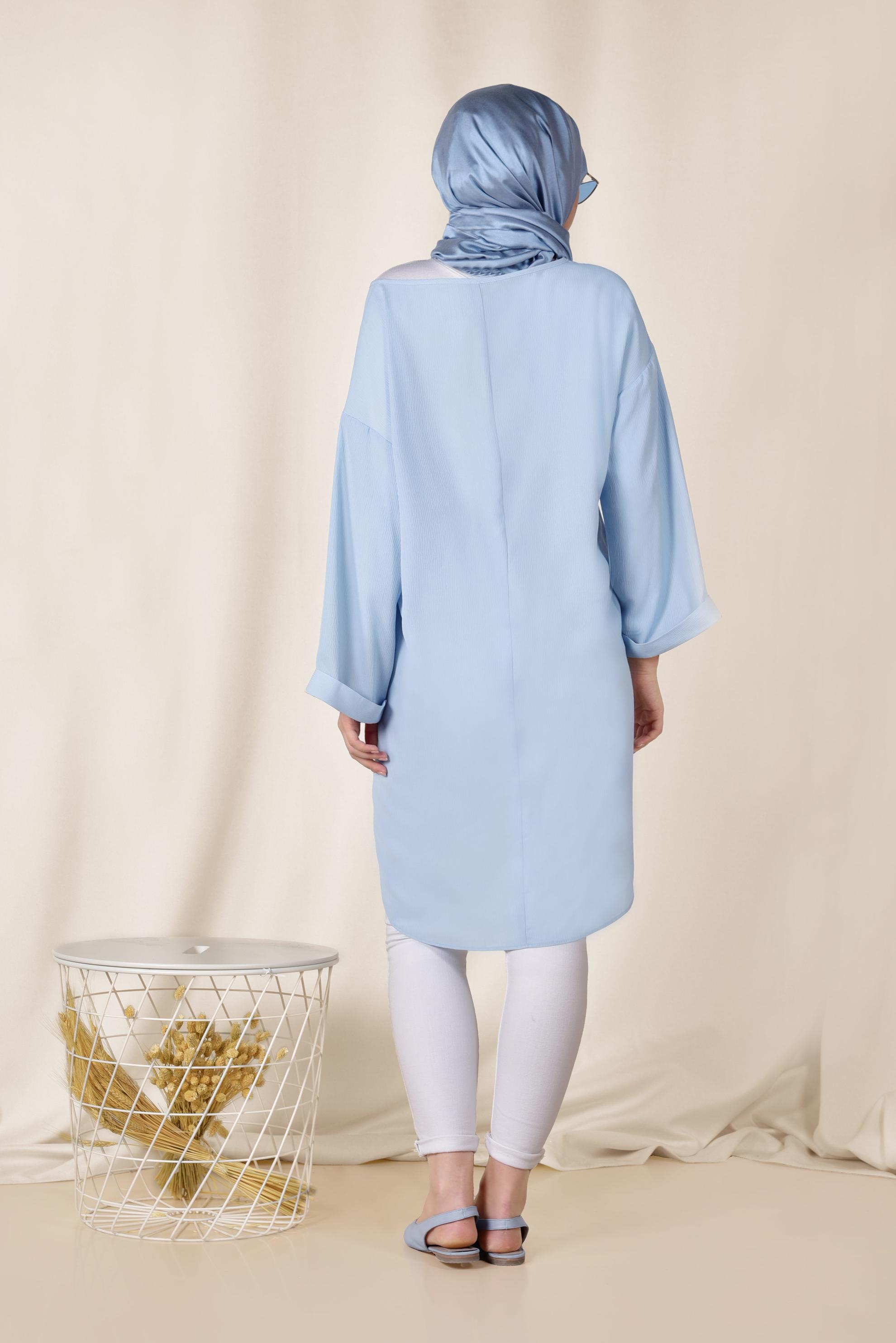 Tesettür giyim MAVİ CEPLİ SALAŞ TUNİK 4110