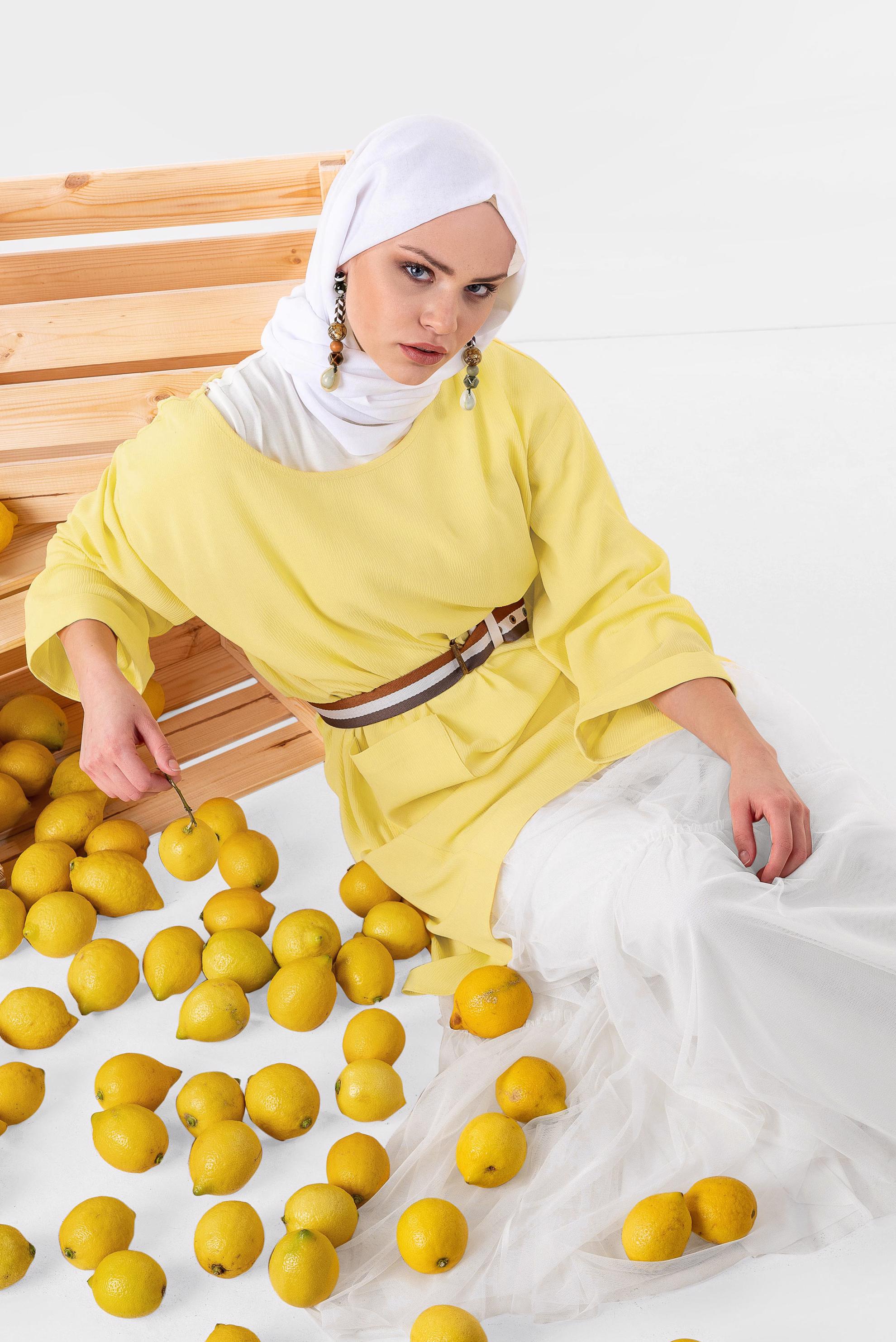 Tesettür giyim SARI CEPLİ SALAŞ TUNİK 4110