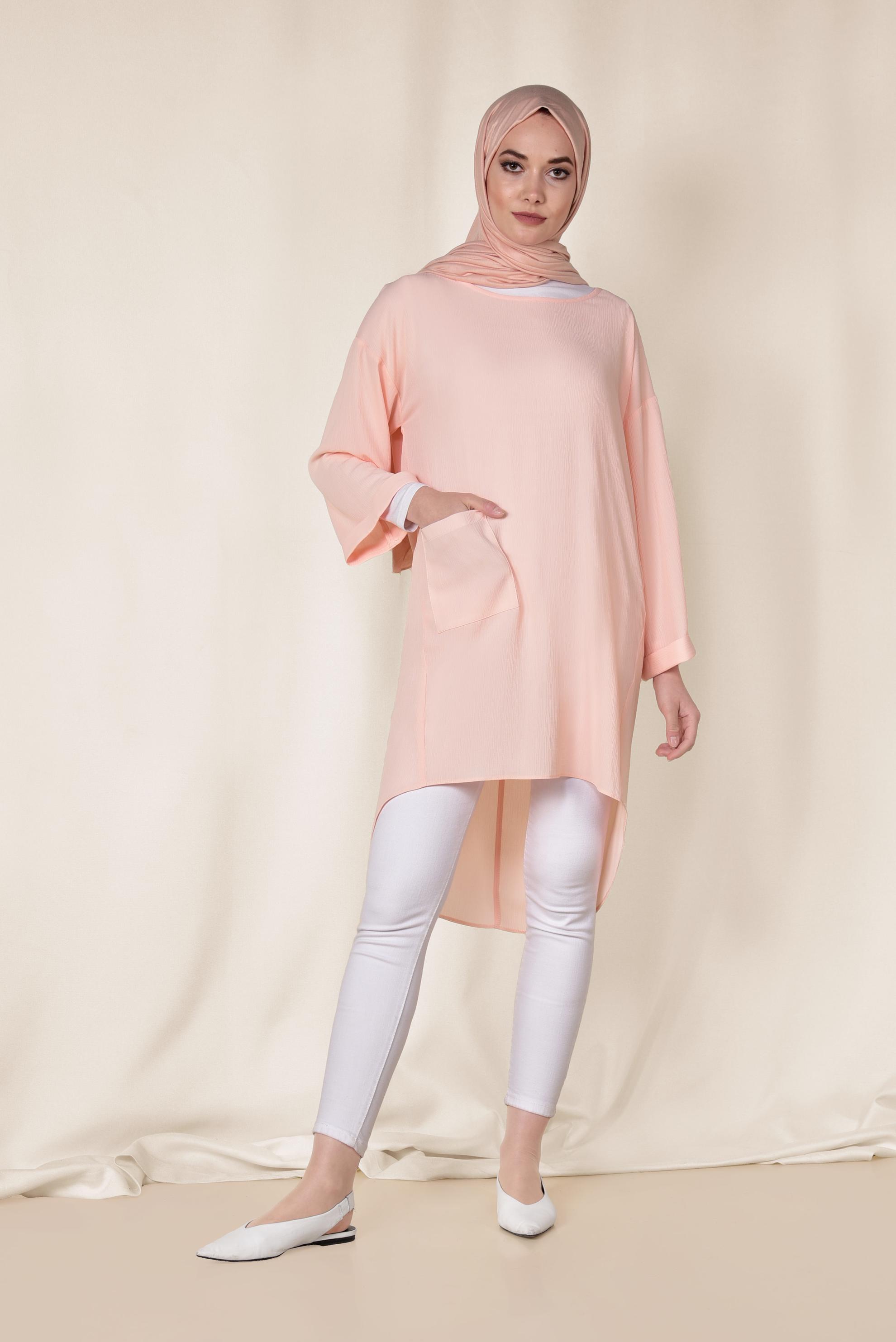 Tesettür giyim PUDRA CEPLİ SALAŞ TUNİK 4110