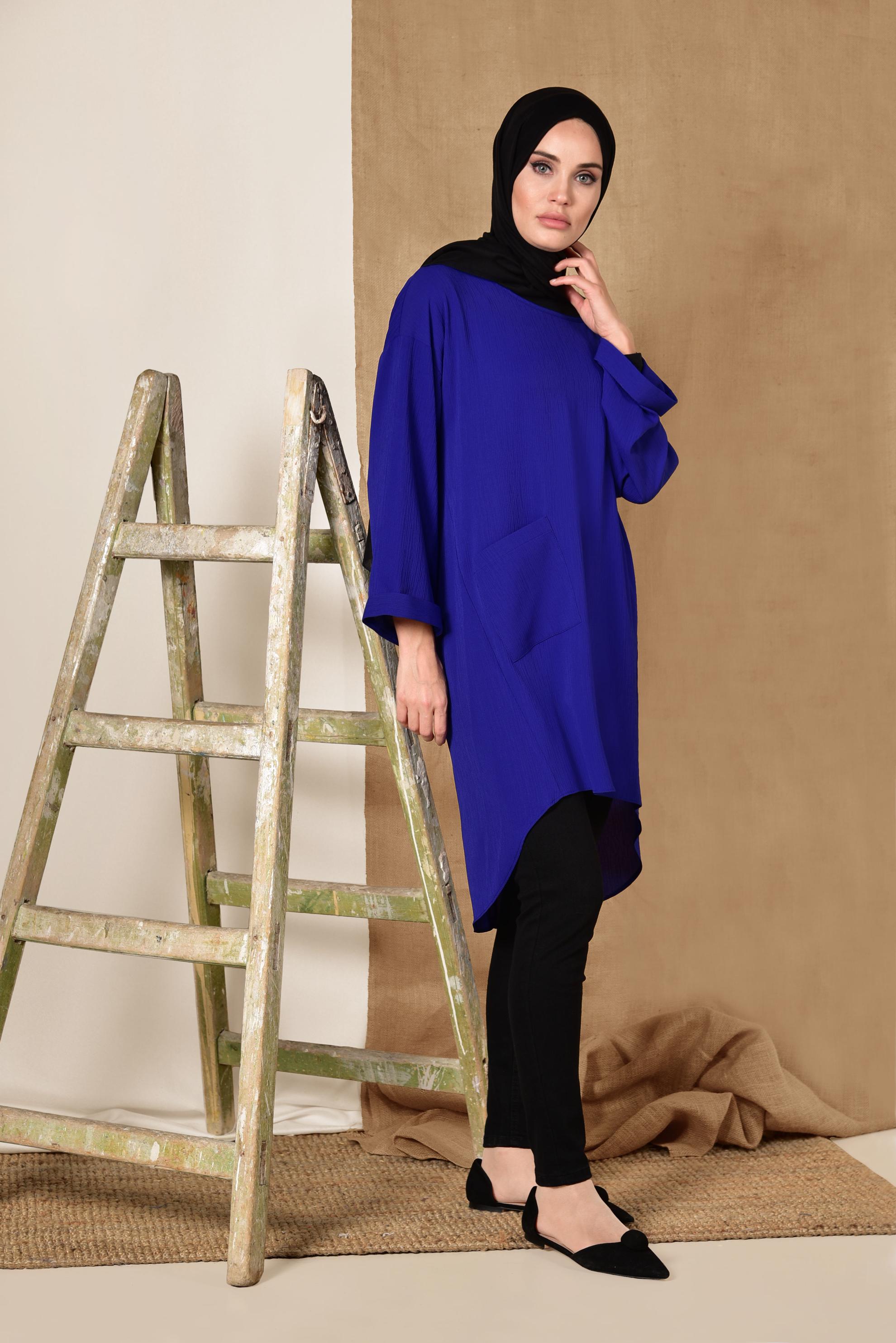 Tesettür giyim LACİVERT CEPLİ SALAŞ TUNİK 4110