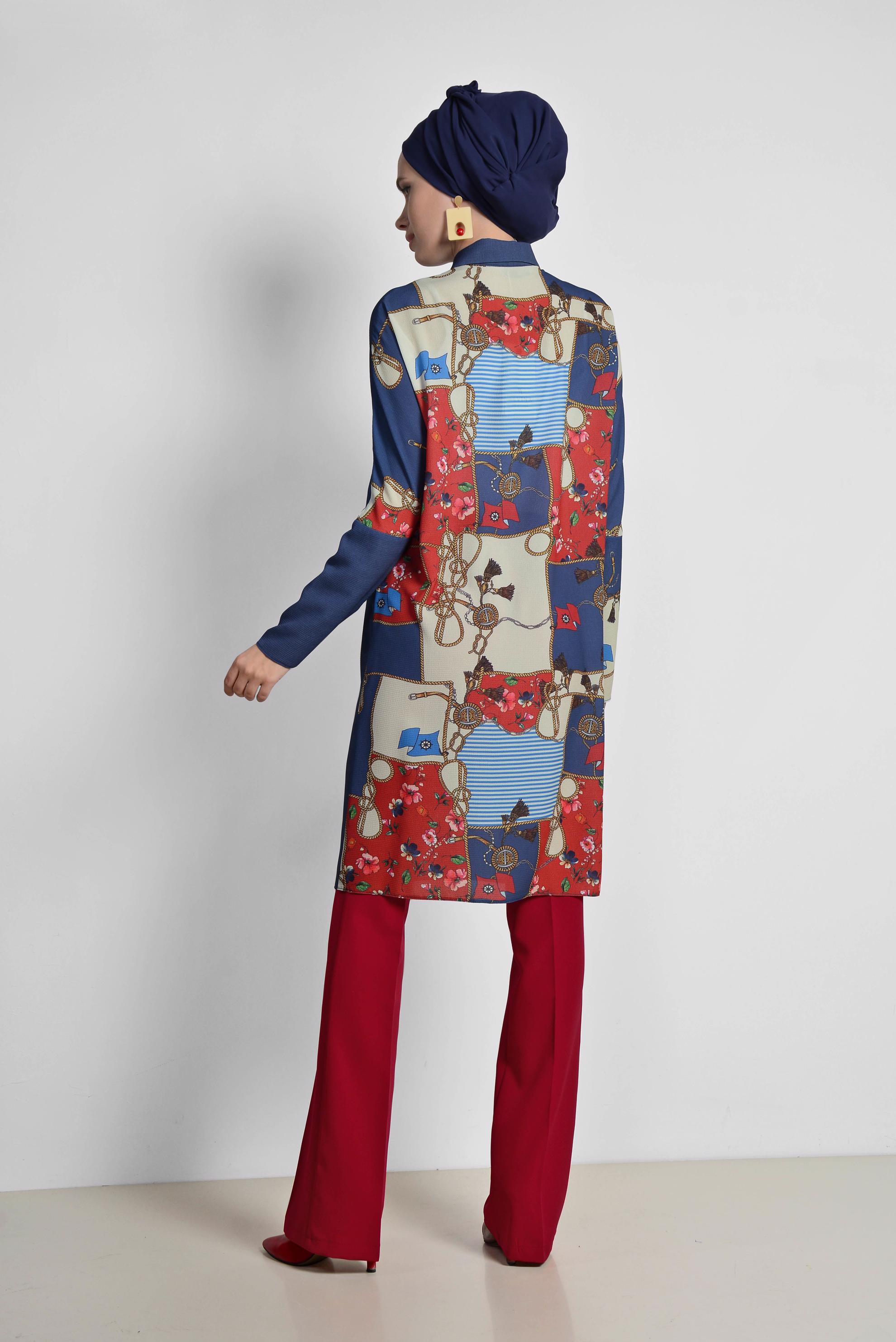 Tesettür giyim LACİVERT KARIŞIK DESENLİ TUNİK 4112