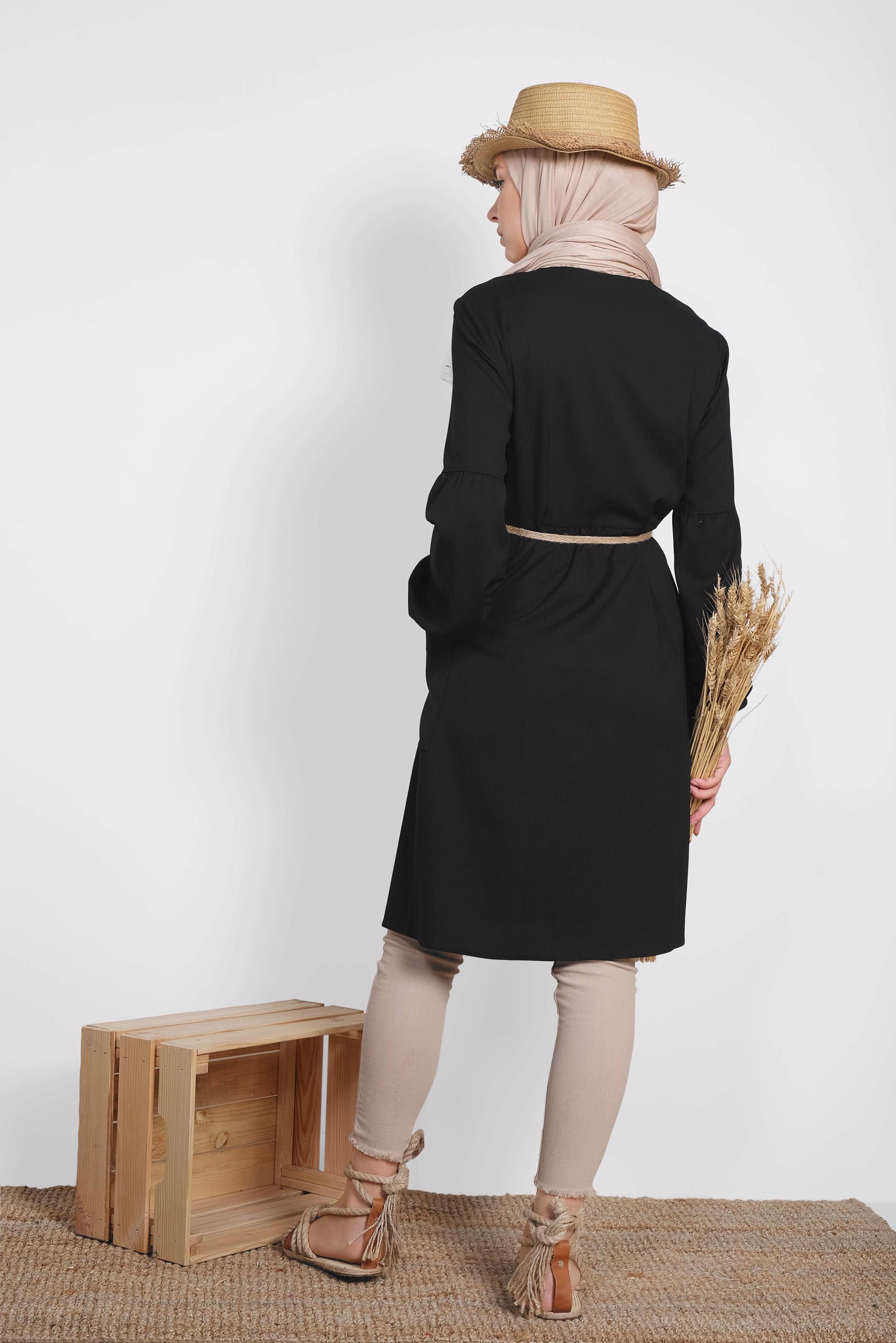 Tesettür giyim SİYAH DÜĞMELİ TUNİK 4114