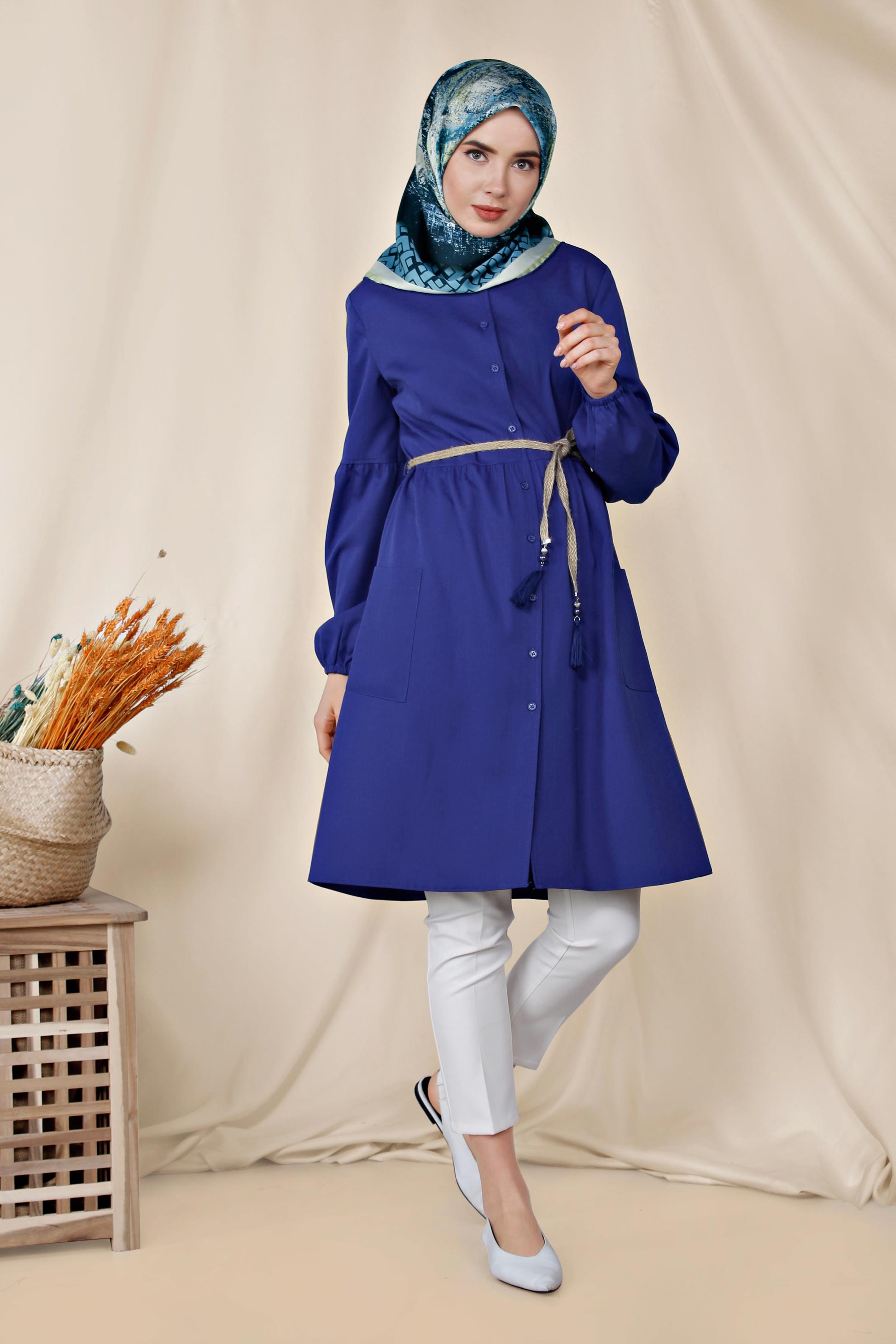 Tesettür giyim MAVİ DÜĞMELİ TUNİK 4114