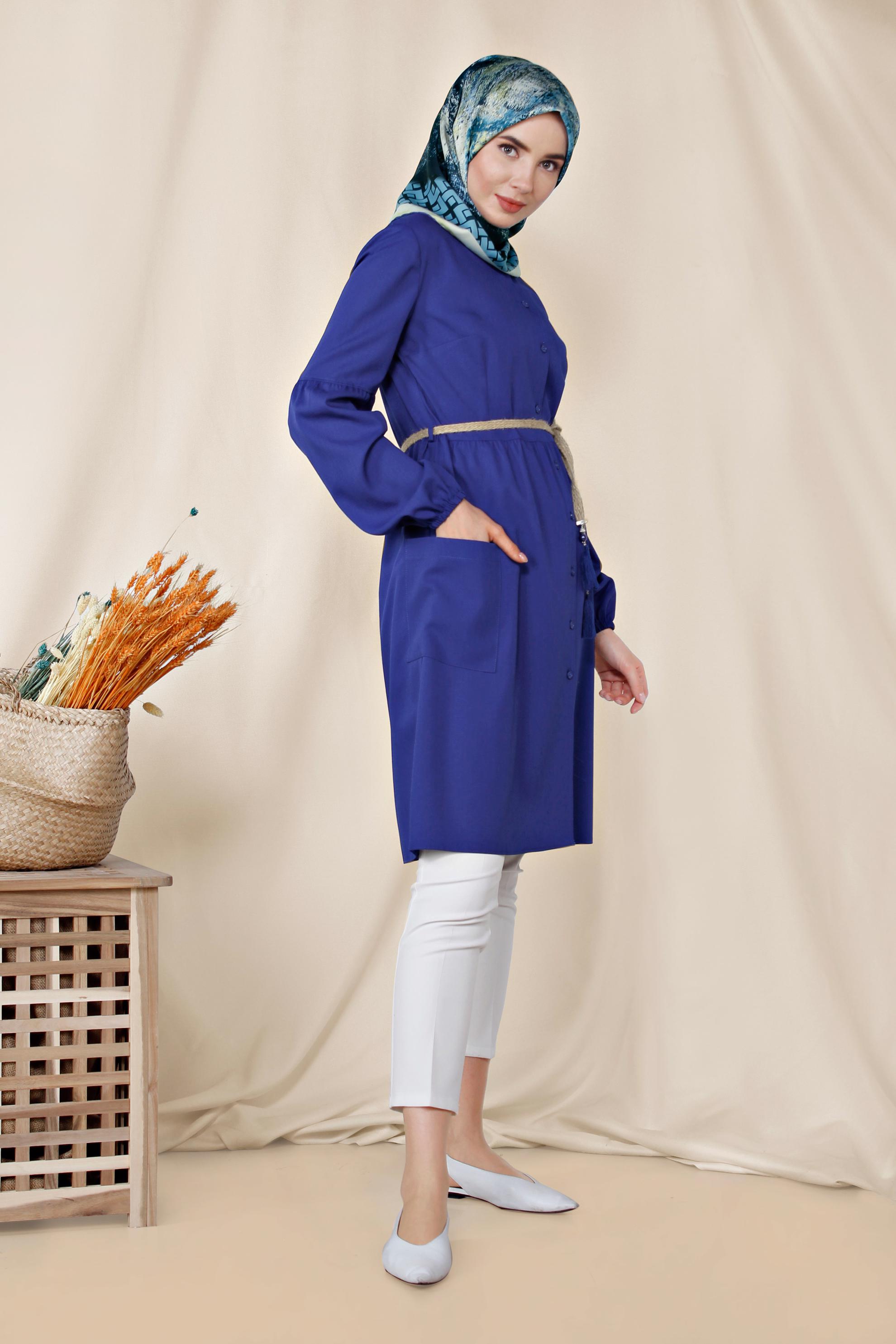 Tesettür giyim MAVİ DÜĞMELİ TUNİK 4114