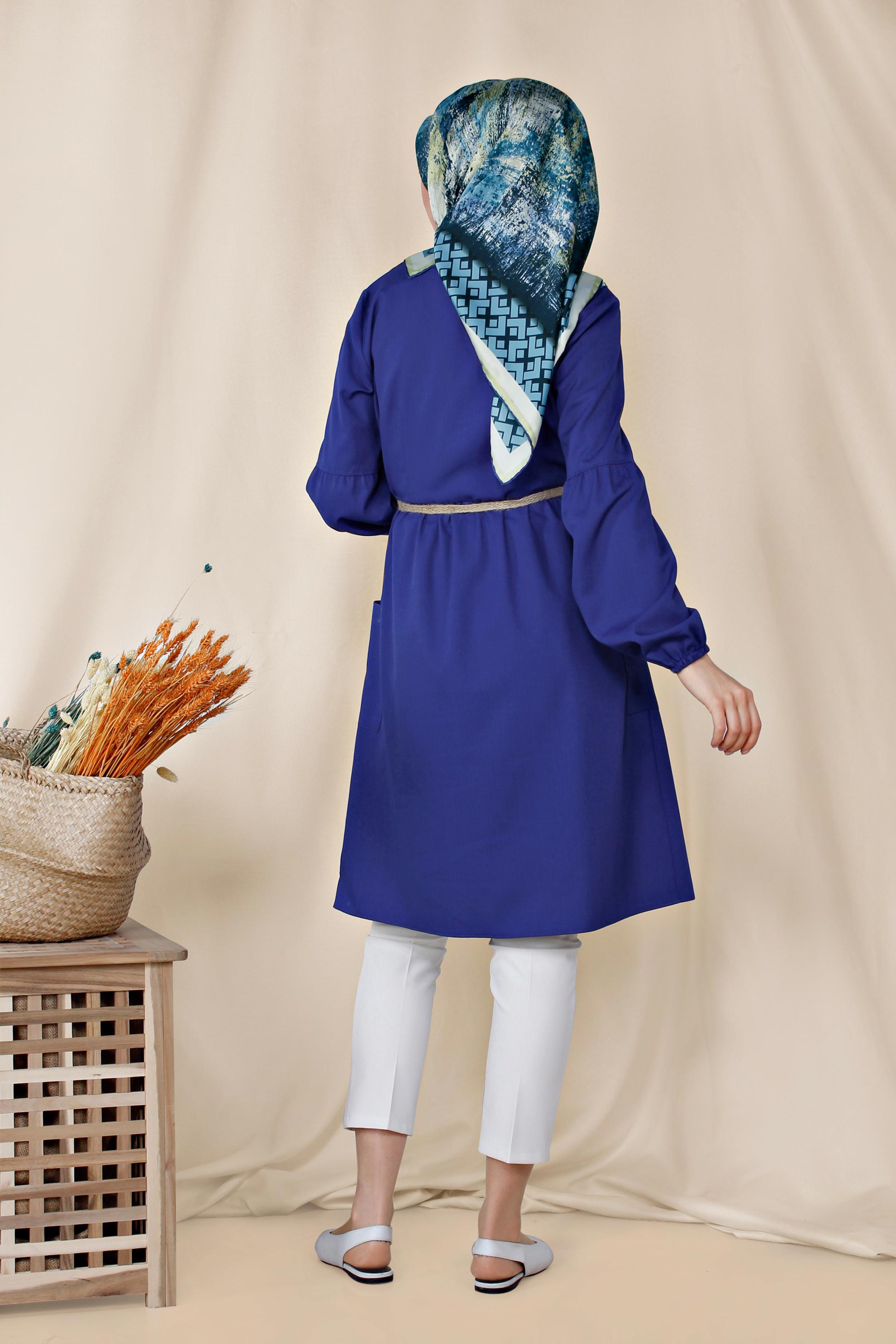 Tesettür giyim MAVİ DÜĞMELİ TUNİK 4114