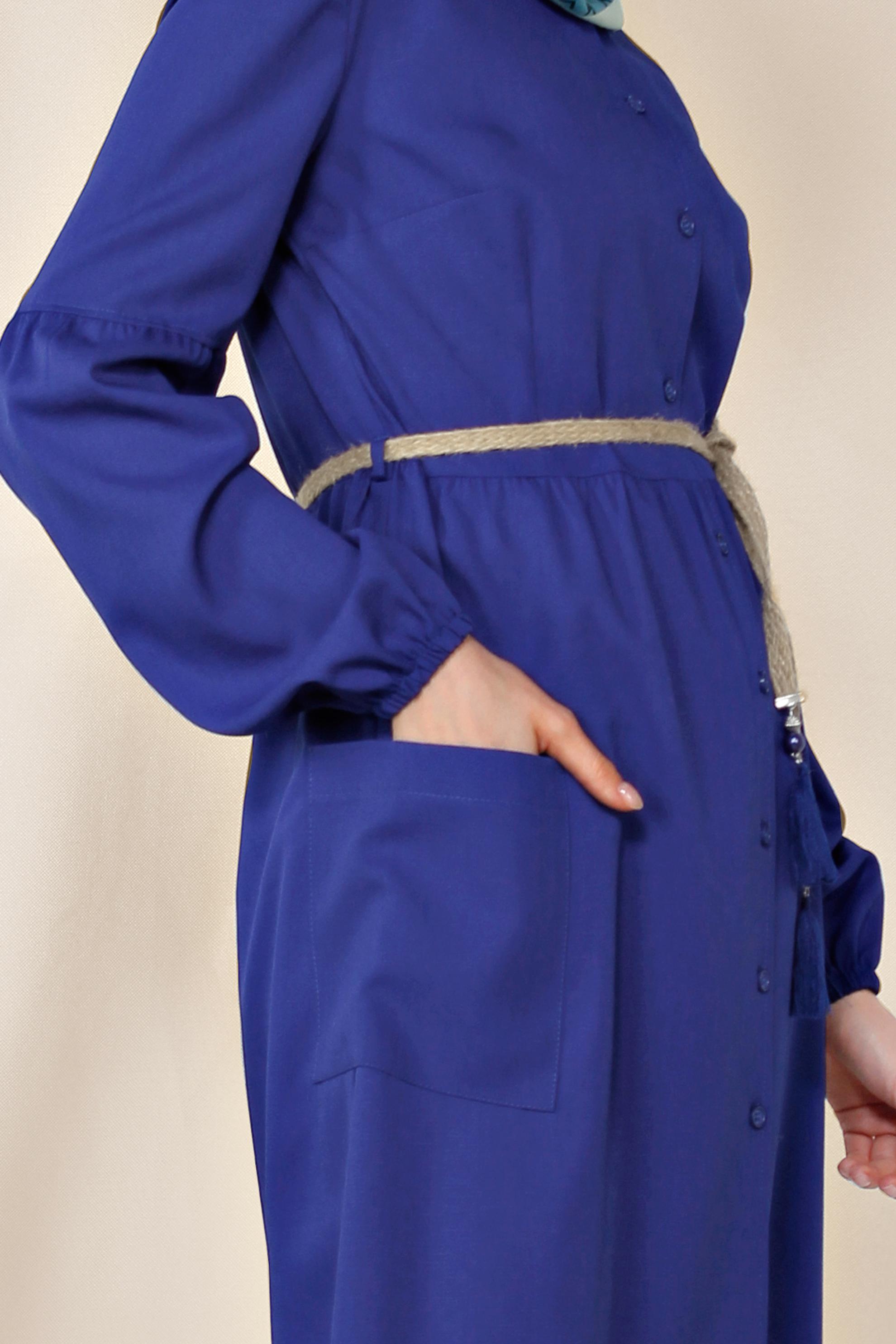 Tesettür giyim MAVİ DÜĞMELİ TUNİK 4114