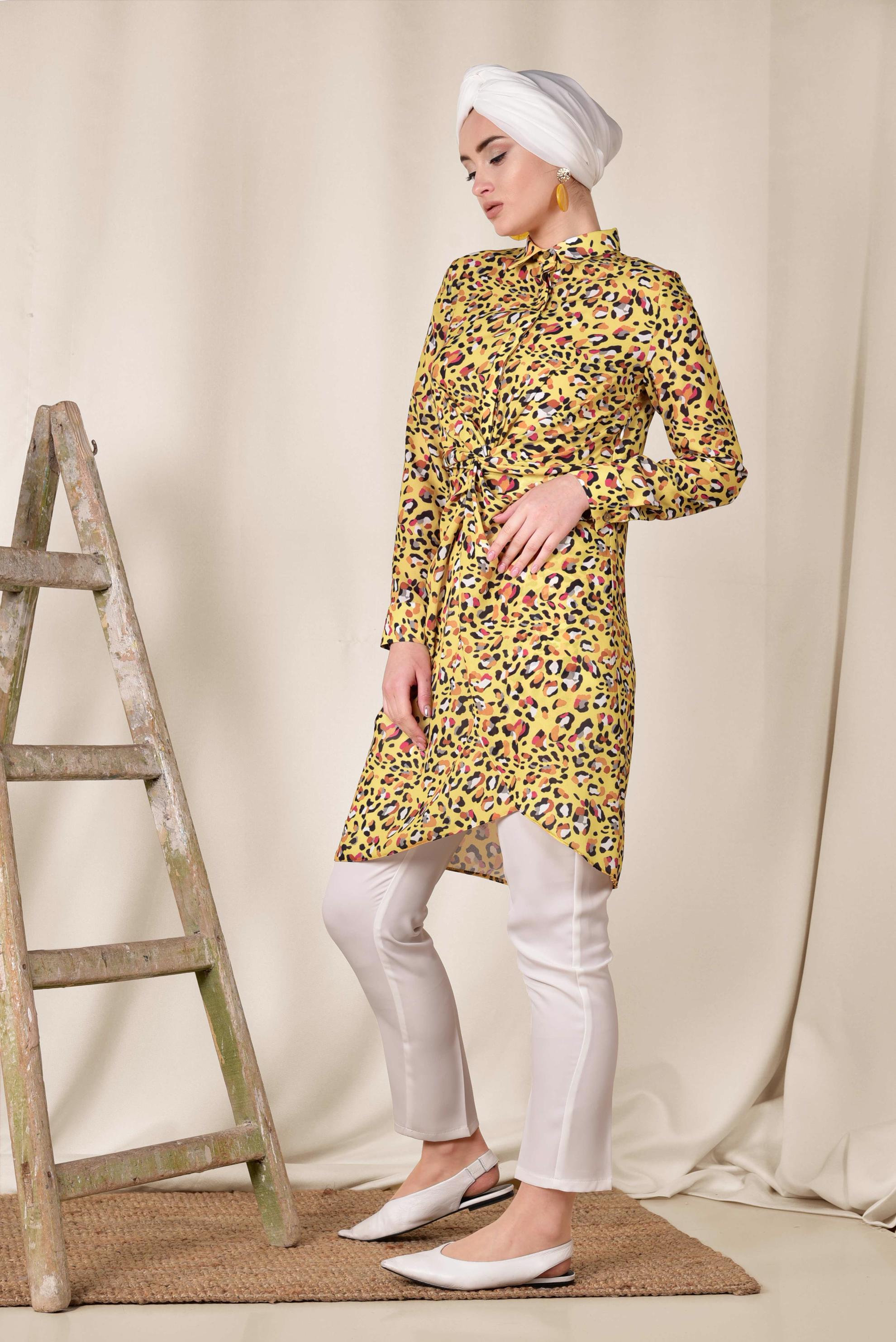 Tesettür giyim SARI RENKLİ DESENLİ TUNİK 4115