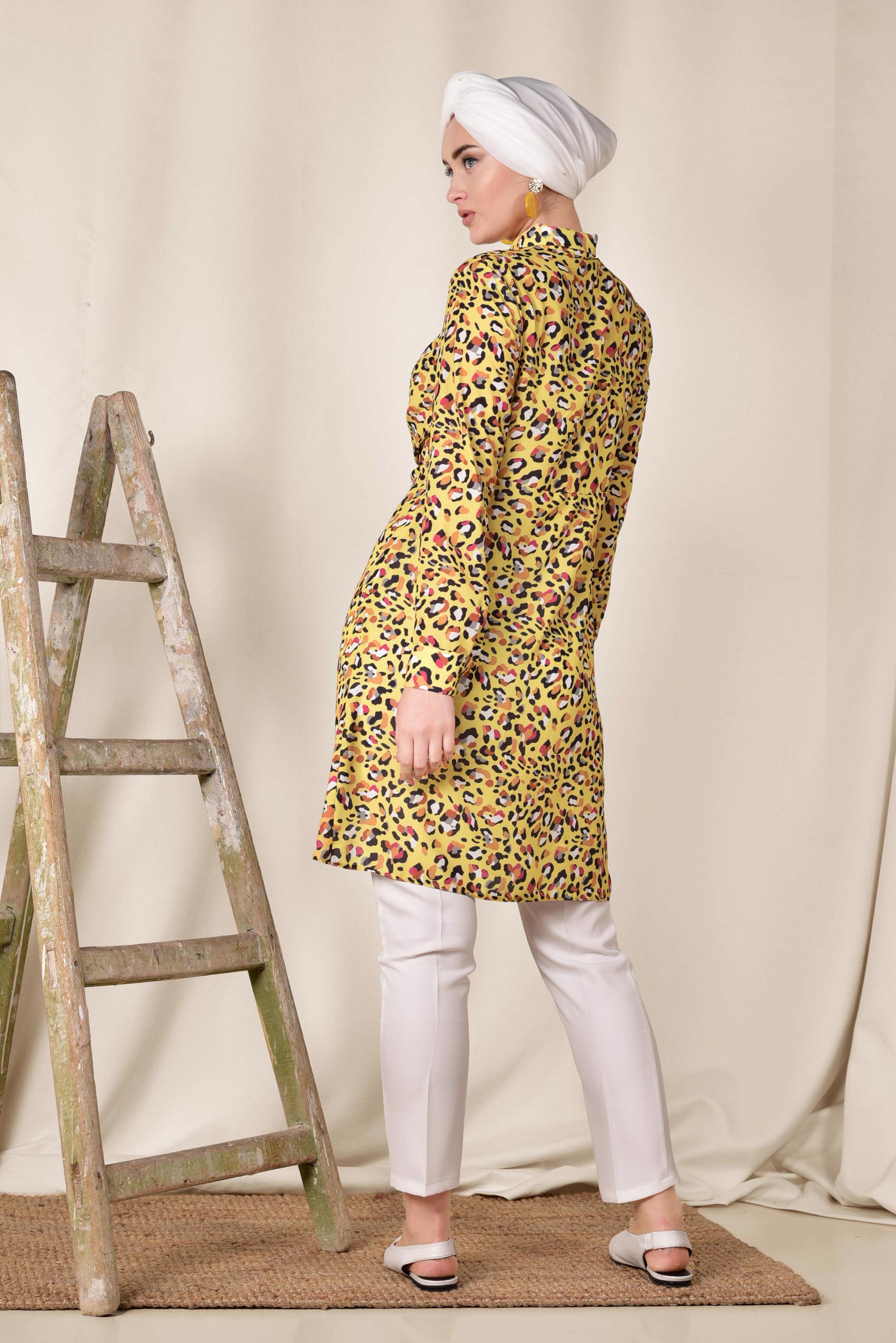 Tesettür giyim SARI RENKLİ DESENLİ TUNİK 4115