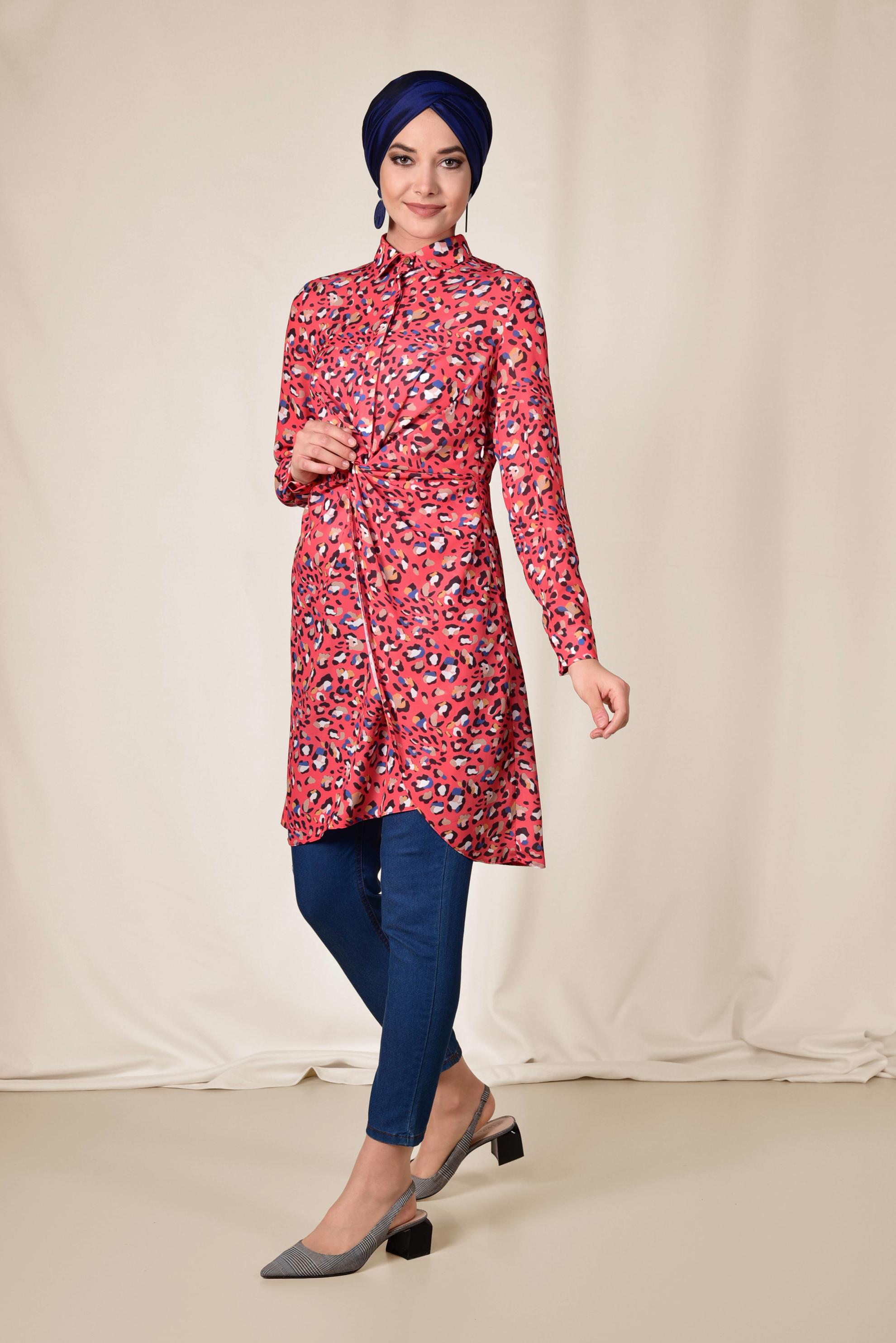 Tesettür giyim MERCAN RENKLİ DESENLİ TUNİK 4115