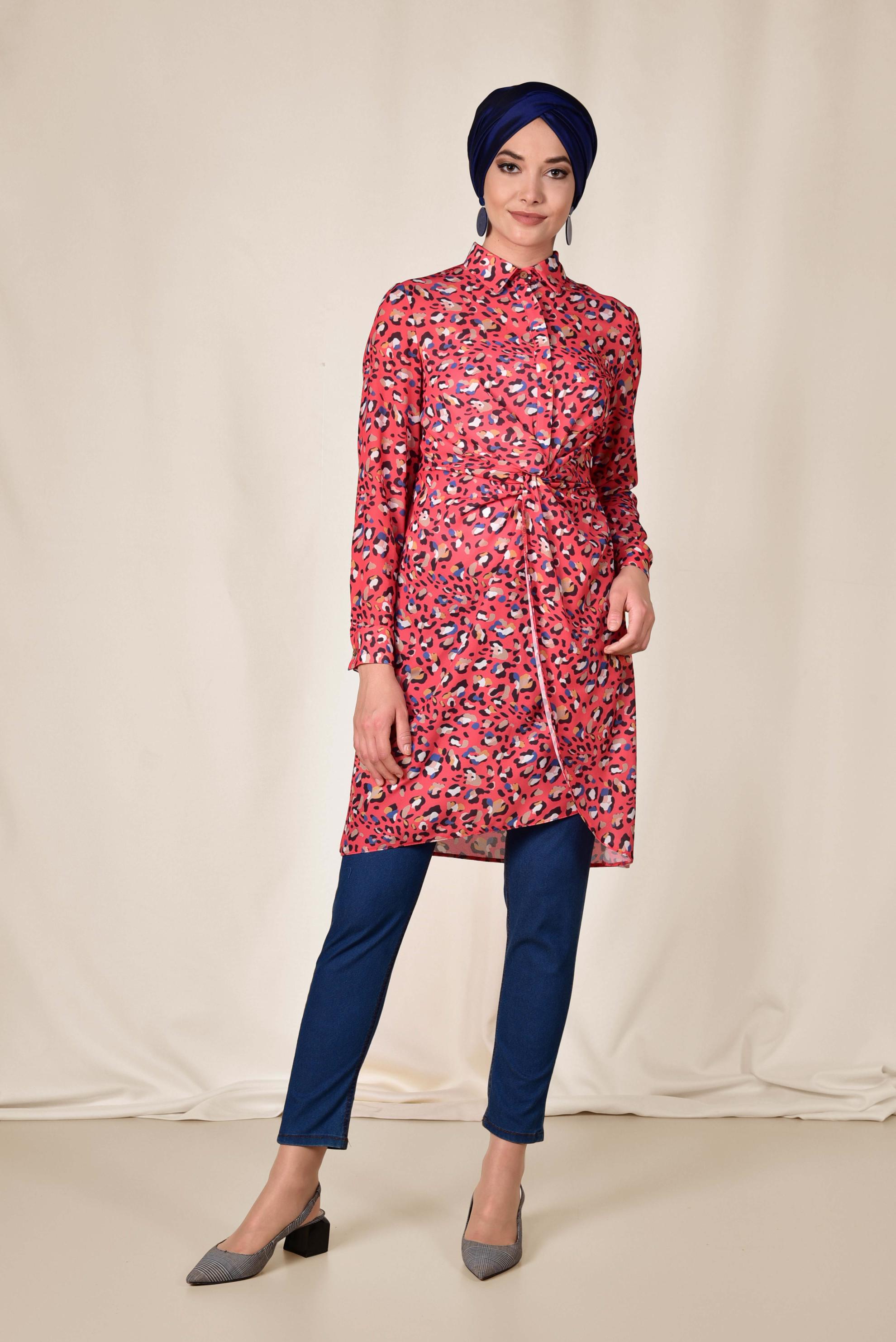 Tesettür giyim MERCAN RENKLİ DESENLİ TUNİK 4115