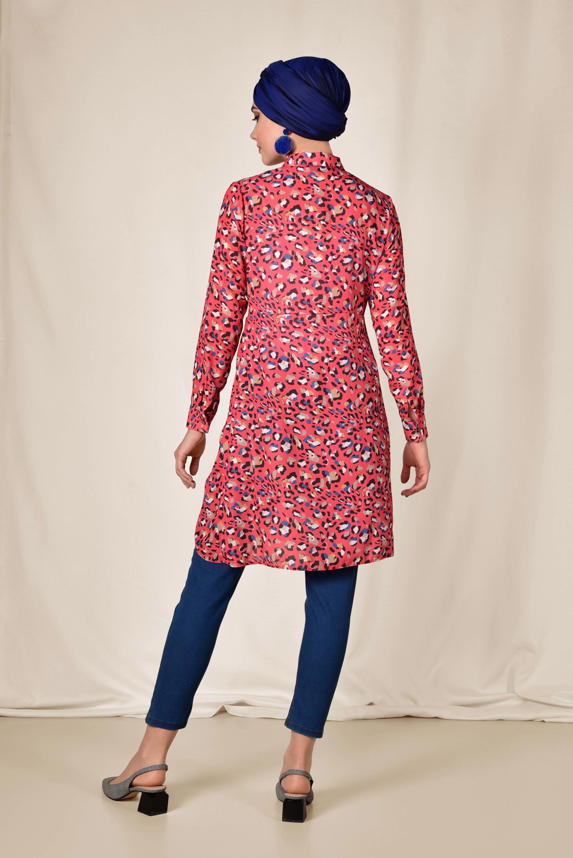 Tesettür giyim MERCAN RENKLİ DESENLİ TUNİK 4115