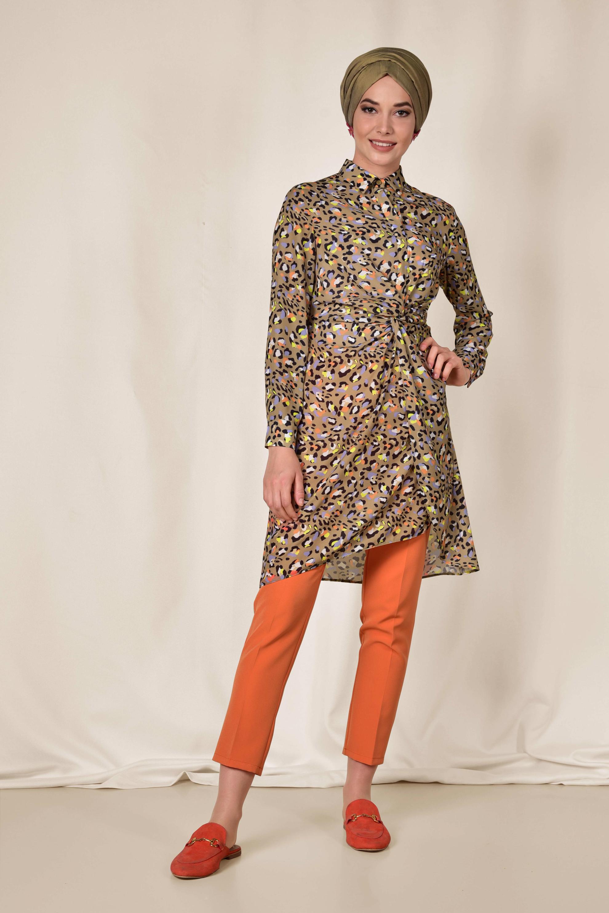 Tesettür giyim KAHVE RENKLİ DESENLİ TUNİK 4115