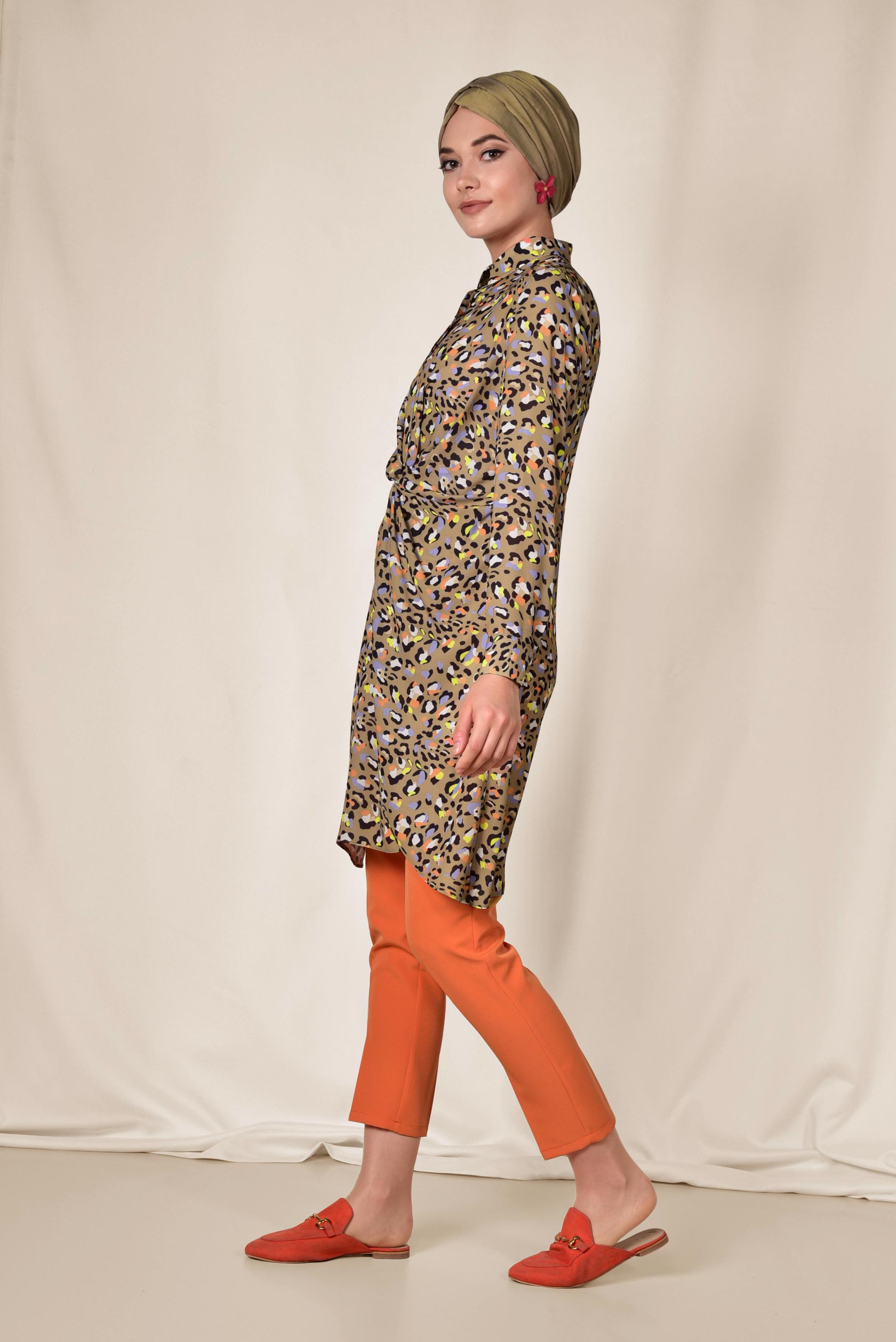 Tesettür giyim KAHVE RENKLİ DESENLİ TUNİK 4115