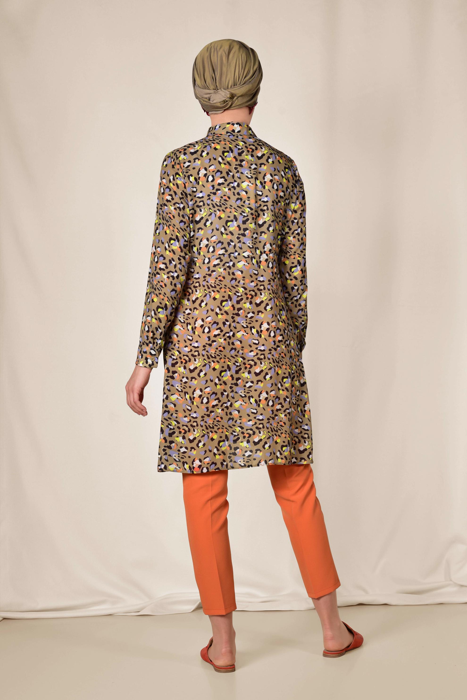 Tesettür giyim KAHVE RENKLİ DESENLİ TUNİK 4115