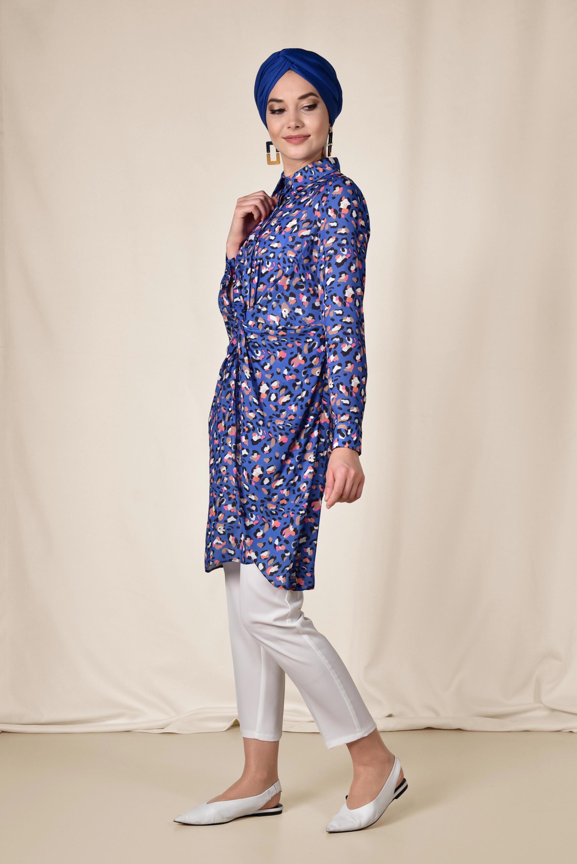 Tesettür giyim LACİVERT RENKLİ DESENLİ TUNİK 4115