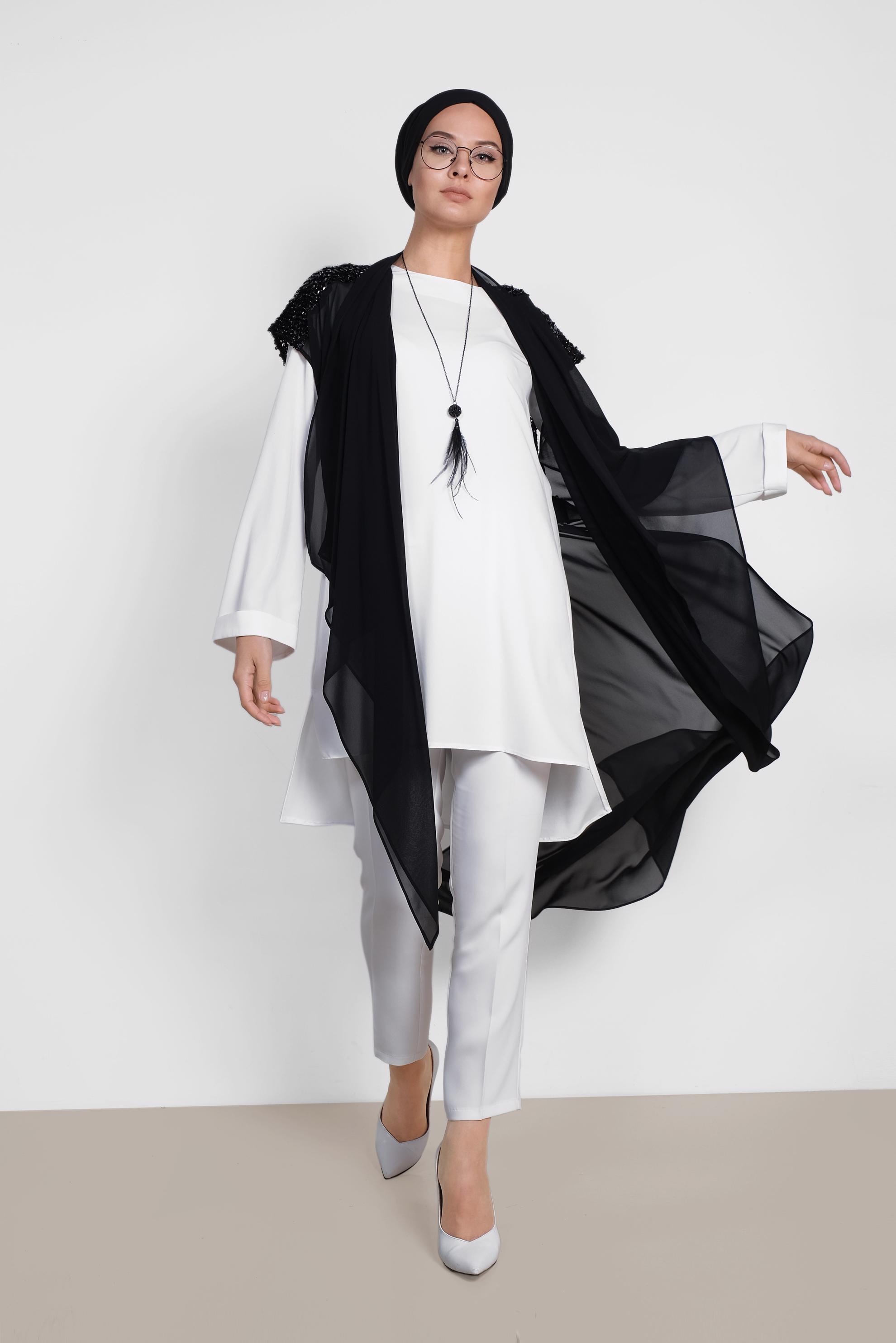 Tesettür giyim SİYAH PUL PAYETLİ İKİLİ TUNİK 4145