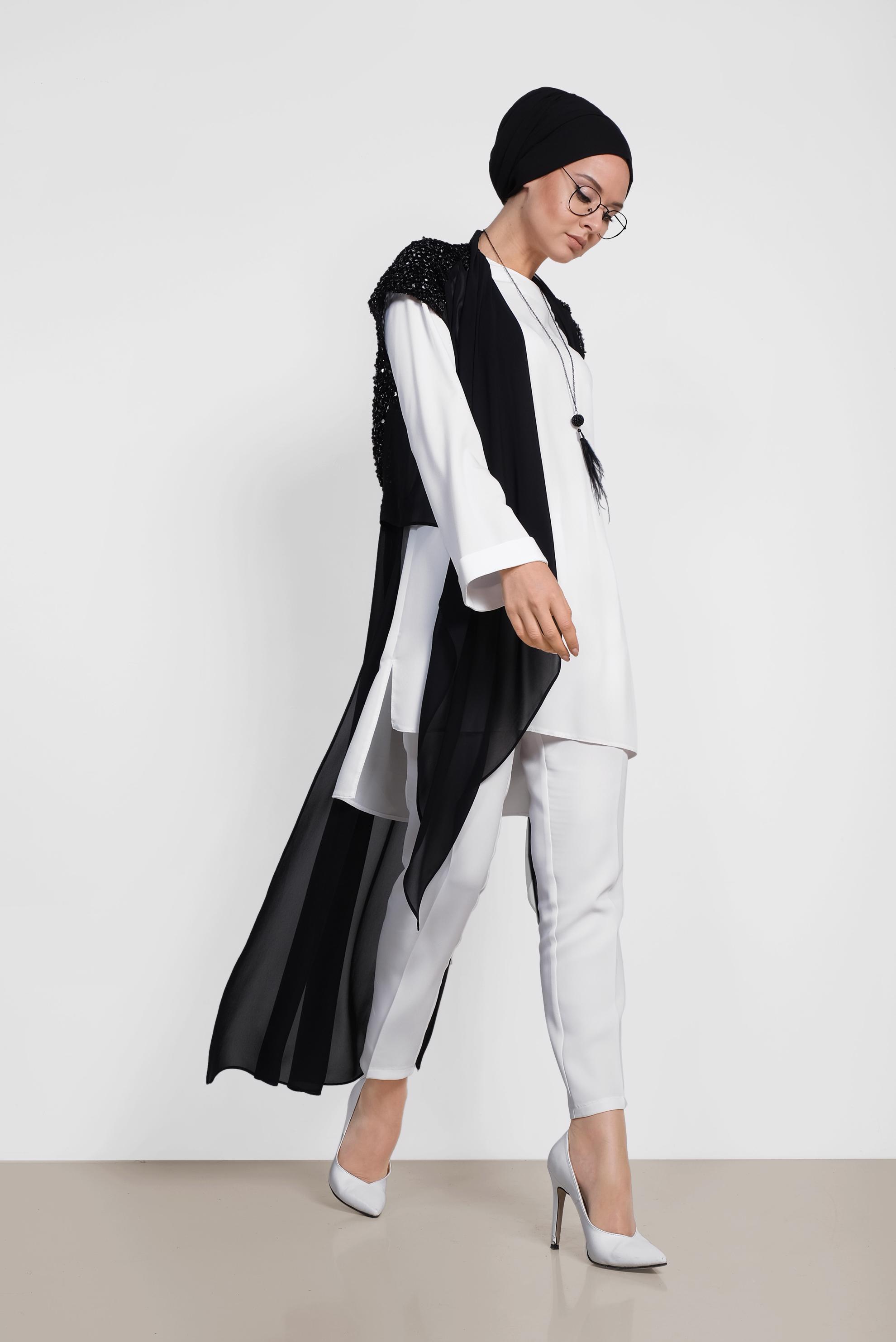 Tesettür giyim SİYAH PUL PAYETLİ İKİLİ TUNİK 4145