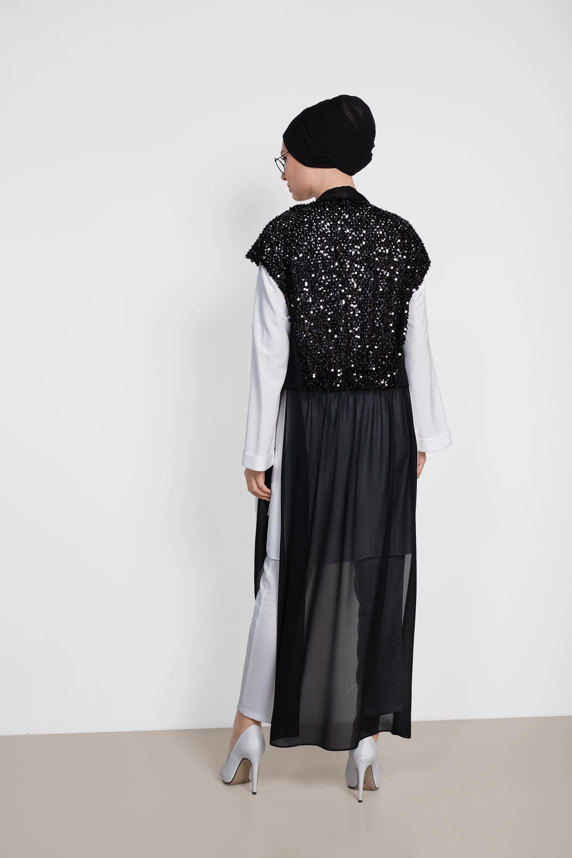 Tesettür giyim SİYAH PUL PAYETLİ İKİLİ TUNİK 4145