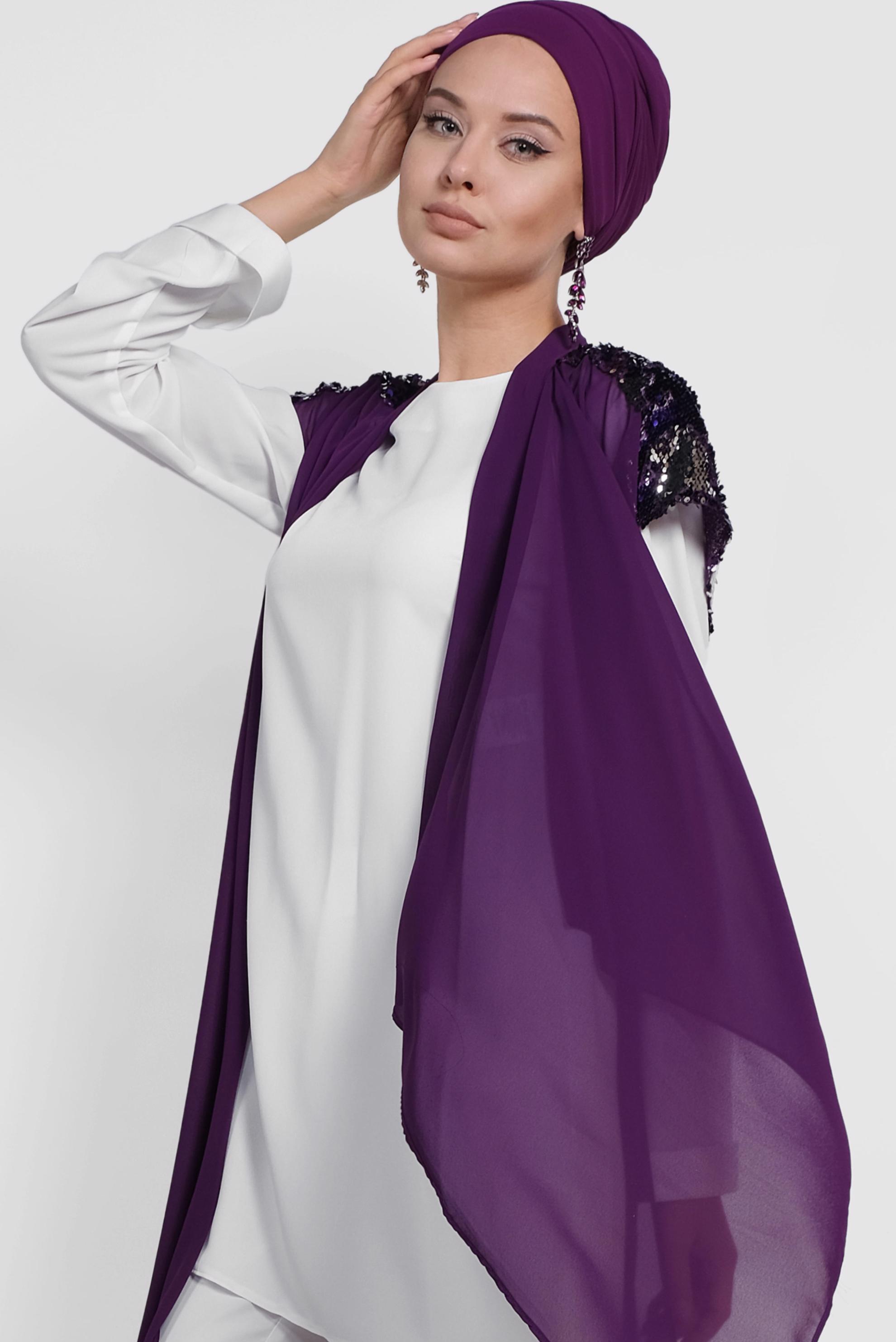Tesettür giyim MOR PUL PAYETLİ İKİLİ TUNİK 4145