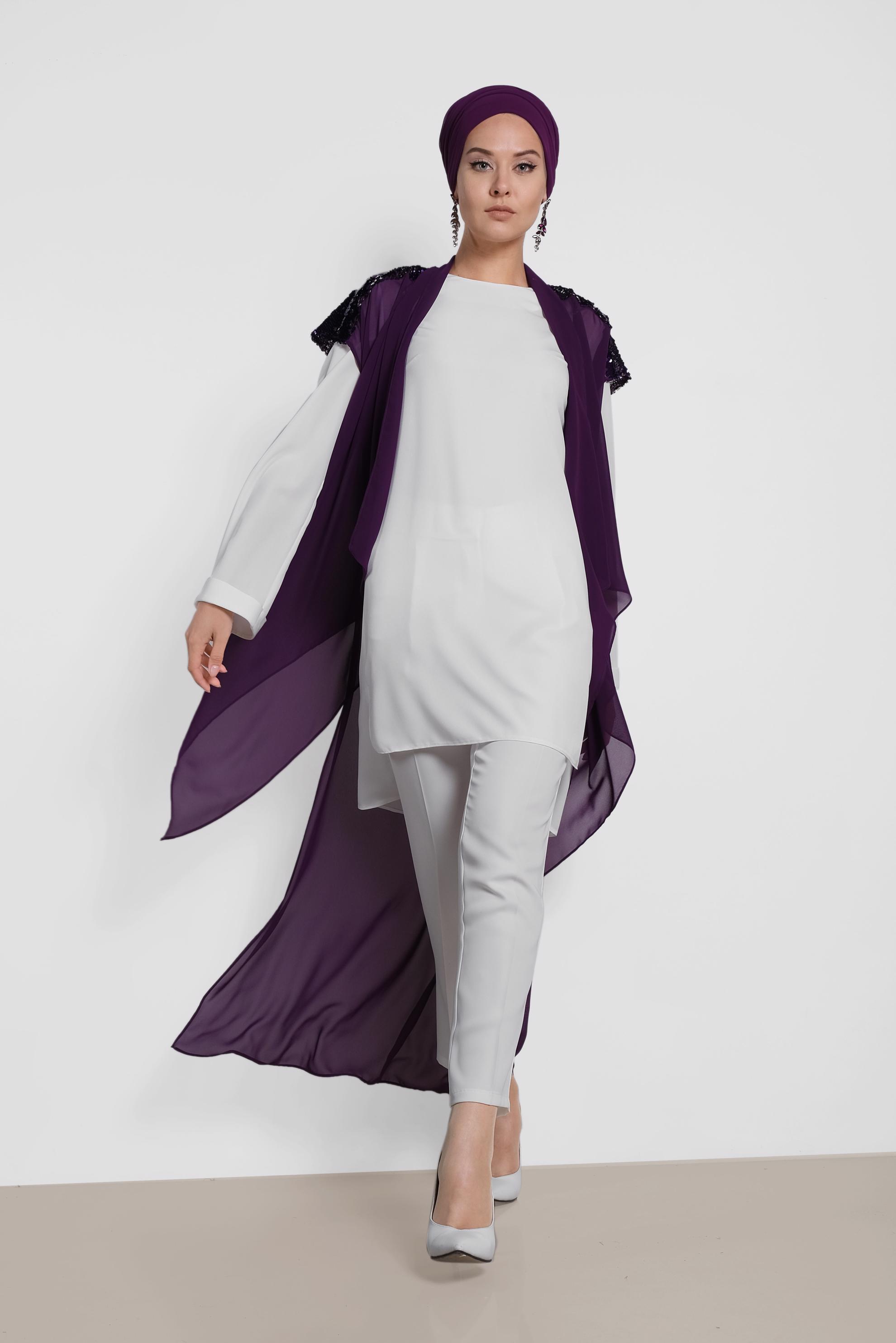 Tesettür giyim MOR PUL PAYETLİ İKİLİ TUNİK 4145