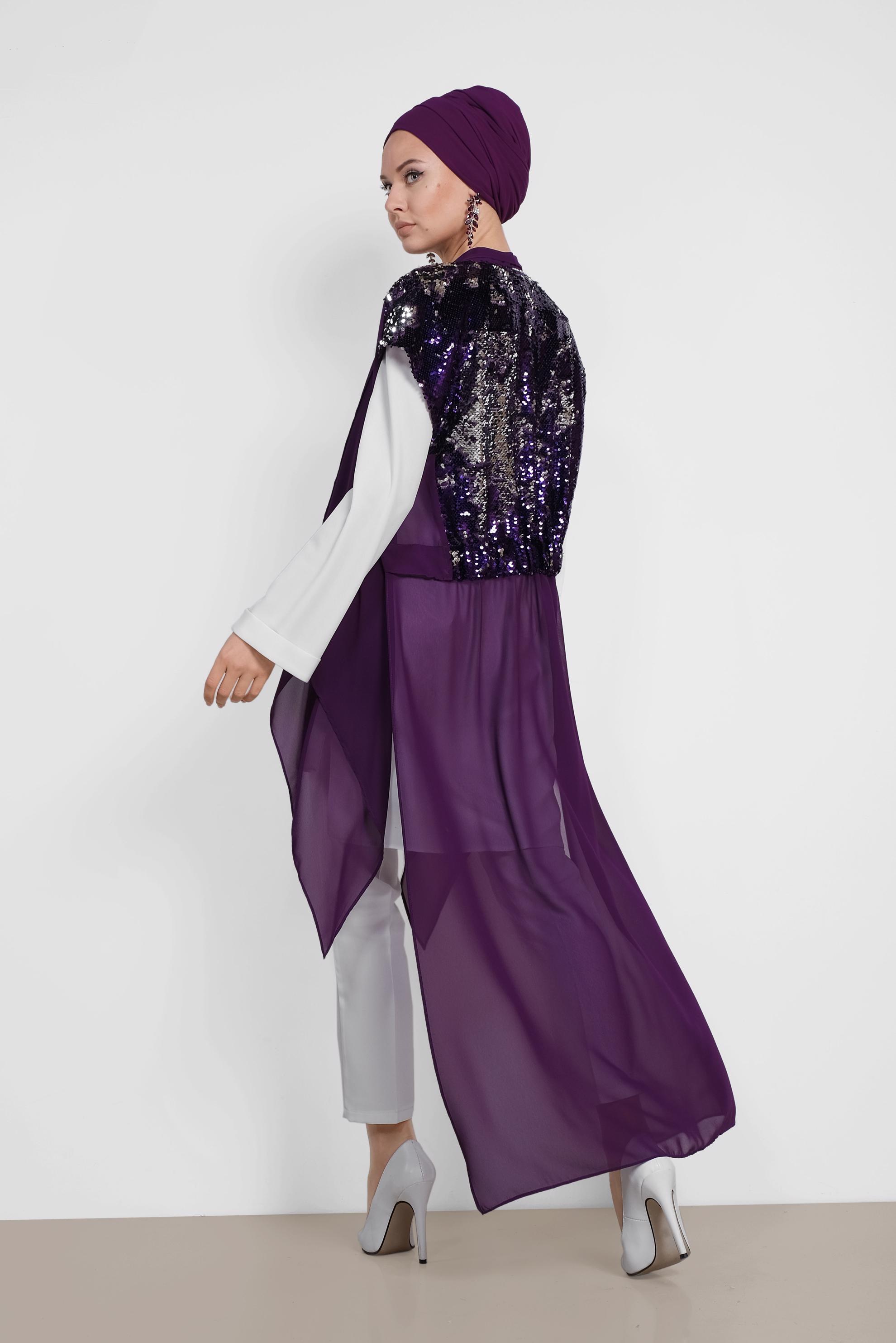 Tesettür giyim MOR PUL PAYETLİ İKİLİ TUNİK 4145
