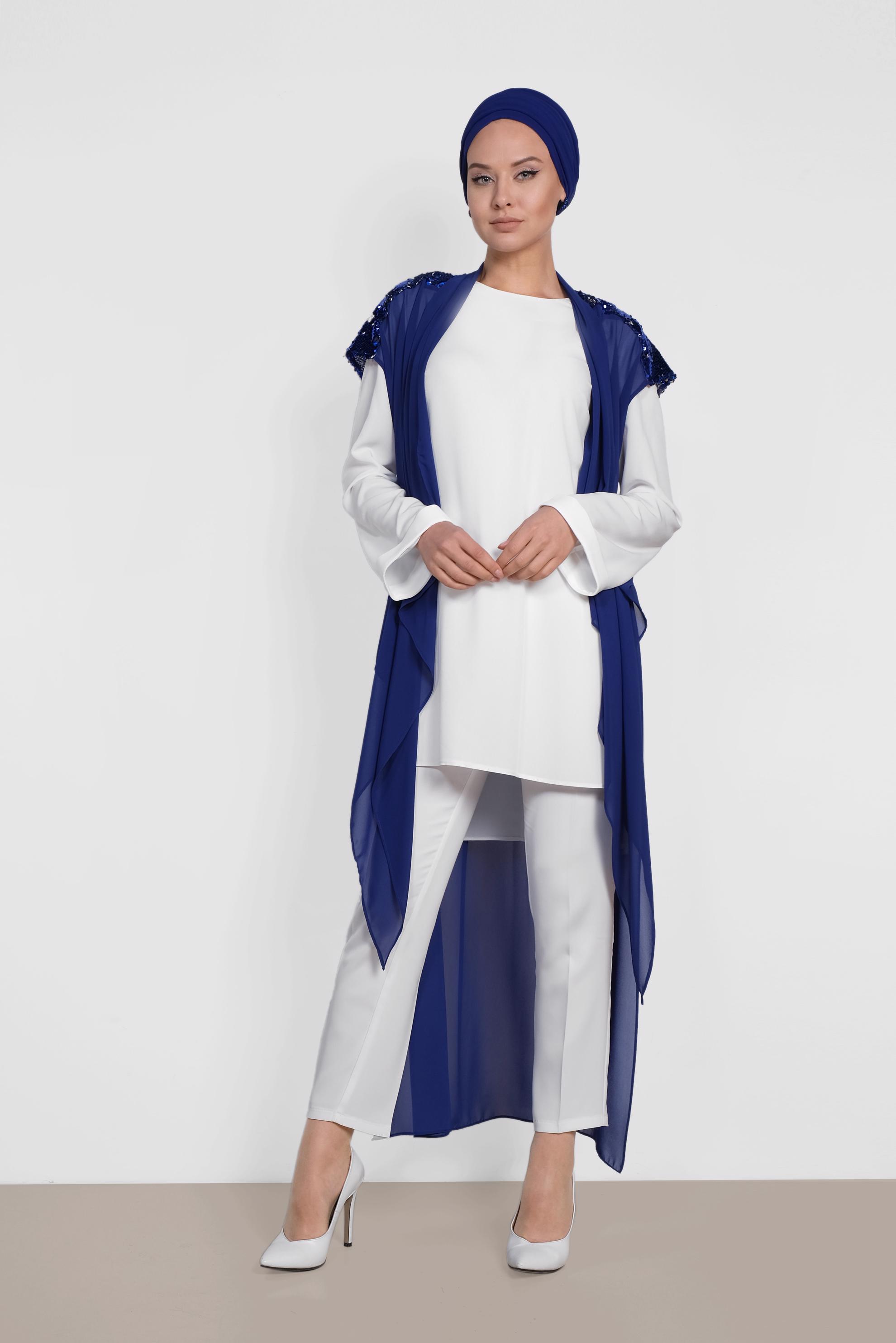 Tesettür giyim LACİVERT PUL PAYETLİ İKİLİ TUNİK 4145