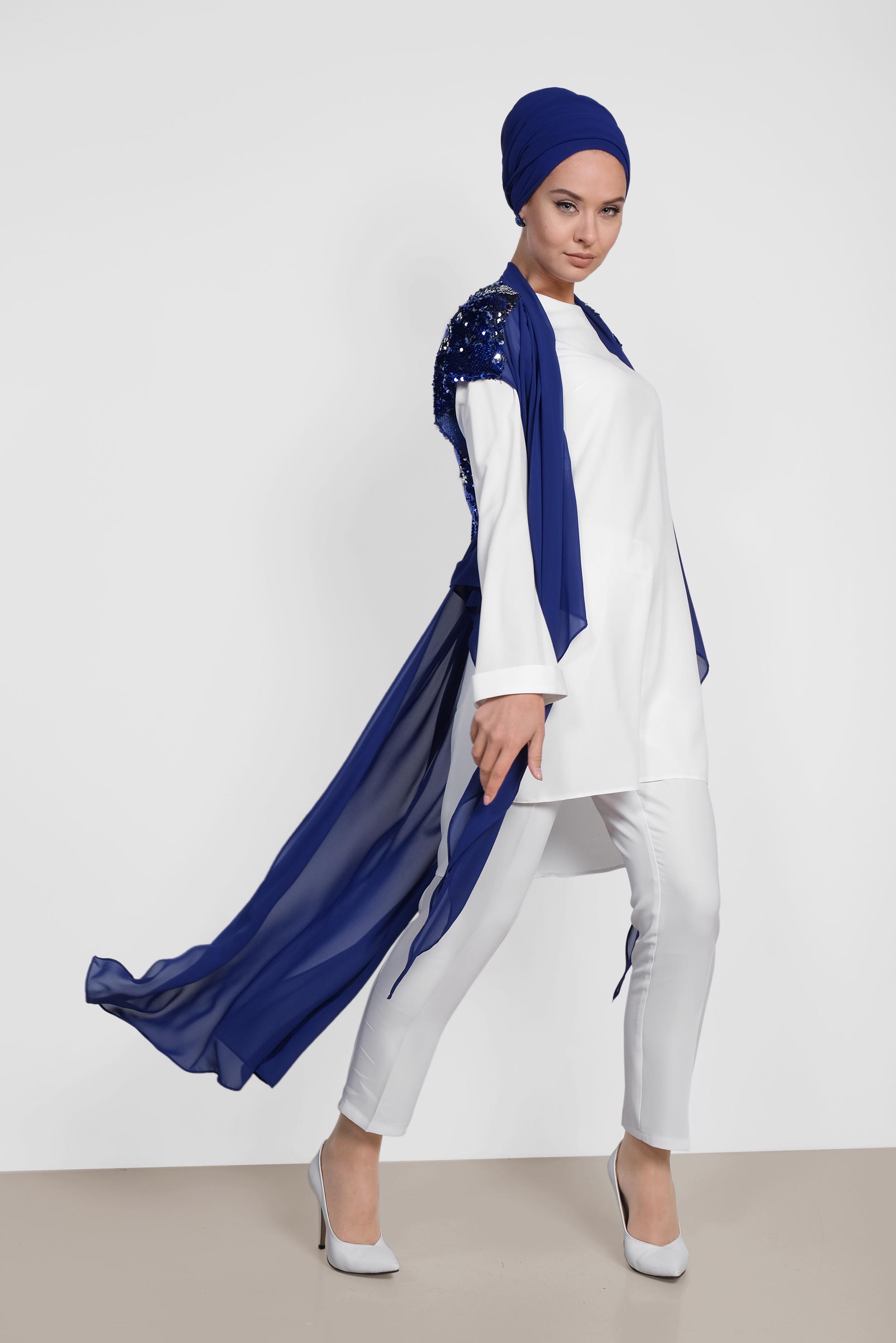 Tesettür giyim LACİVERT PUL PAYETLİ İKİLİ TUNİK 4145