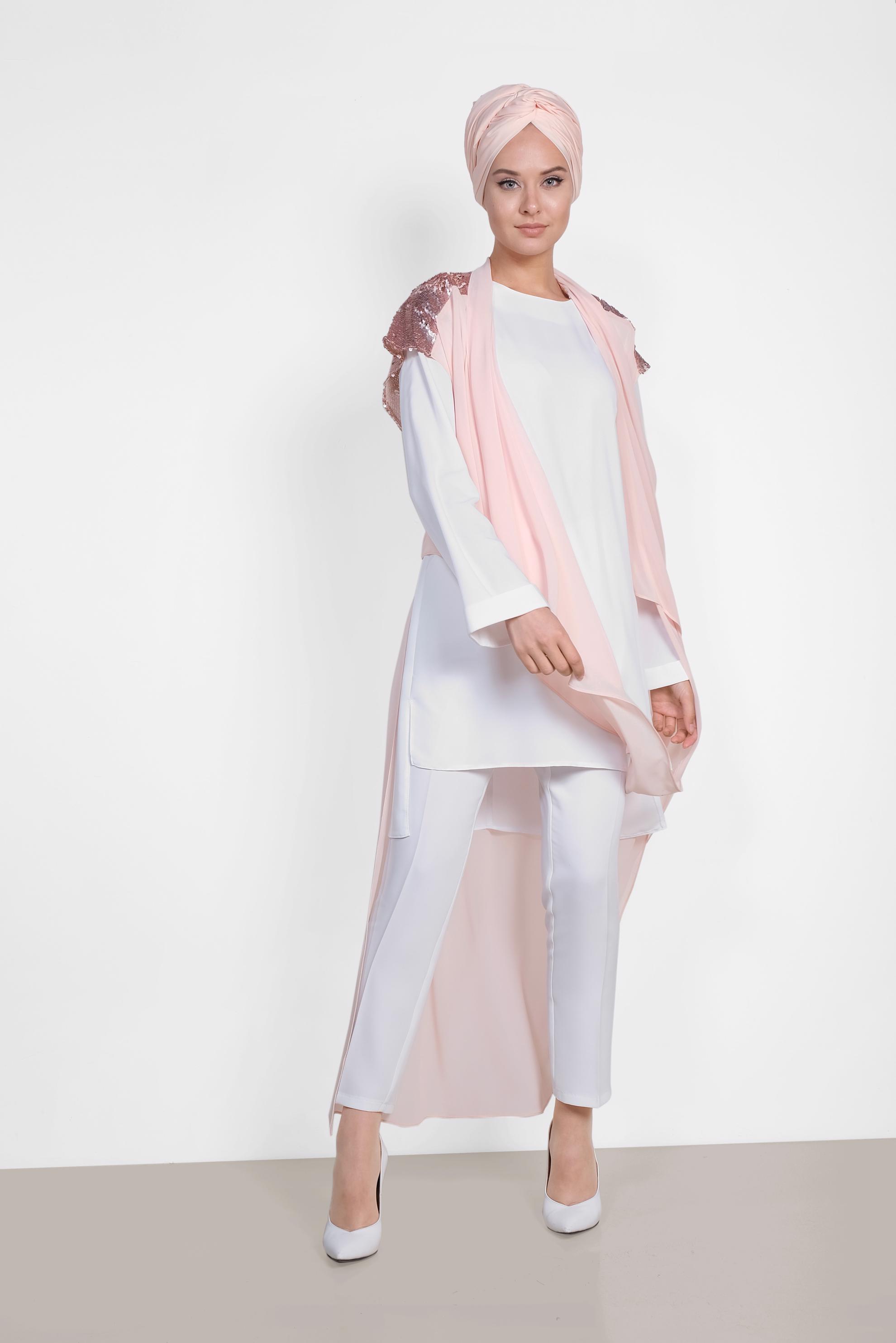 Tesettür giyim PUDRA PUL PAYETLİ İKİLİ TUNİK 4145
