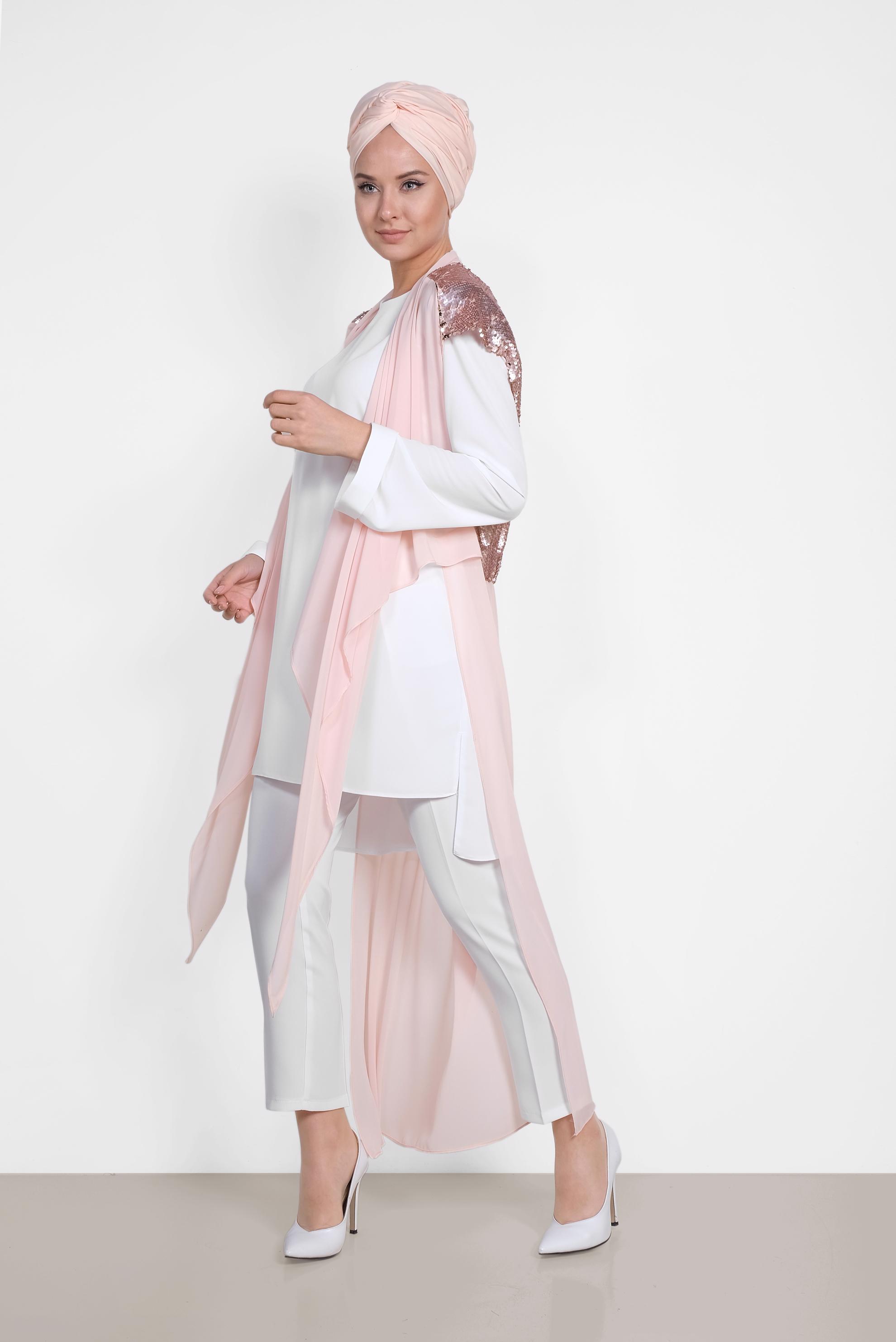 Tesettür giyim PUDRA PUL PAYETLİ İKİLİ TUNİK 4145