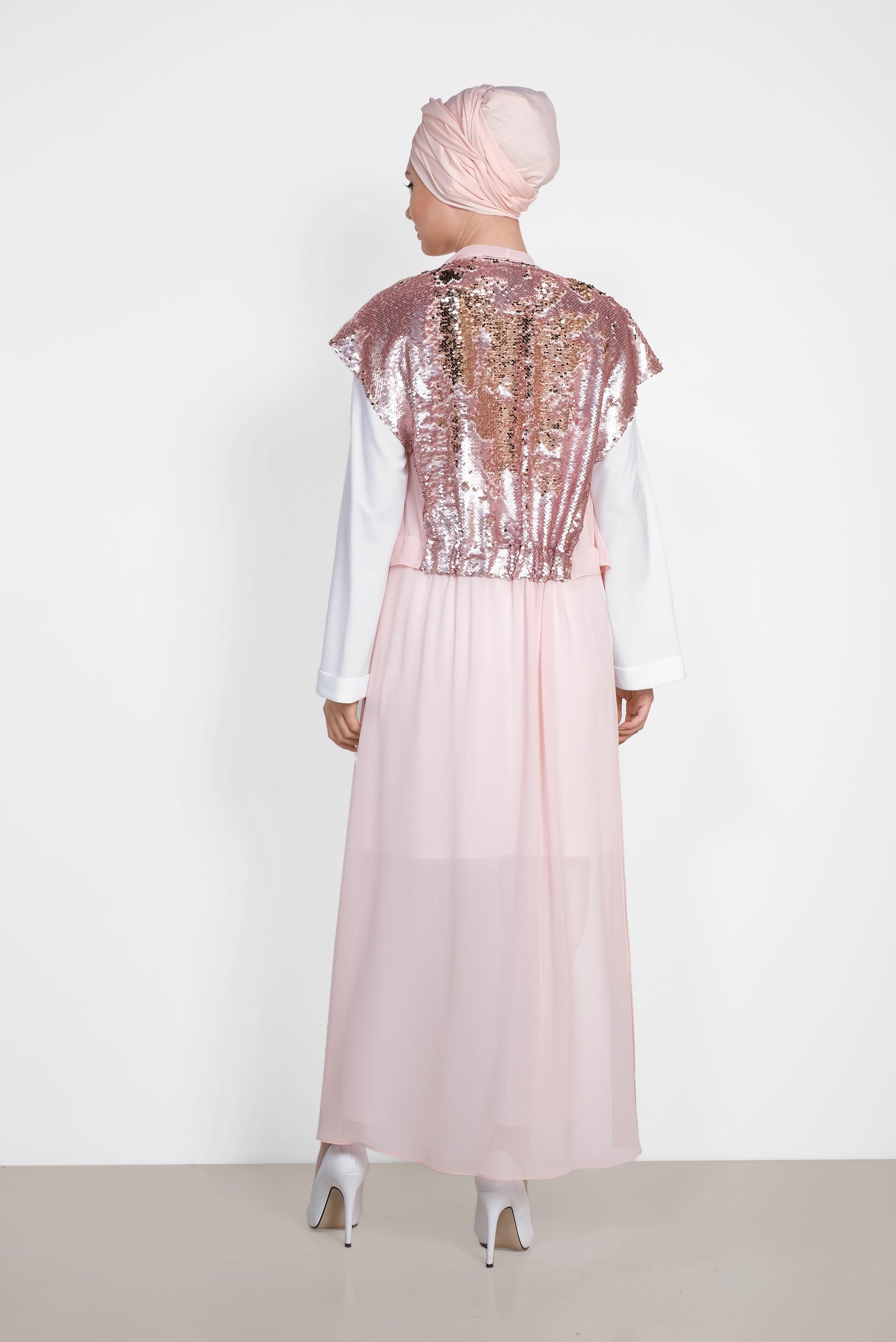Tesettür giyim PUDRA PUL PAYETLİ İKİLİ TUNİK 4145