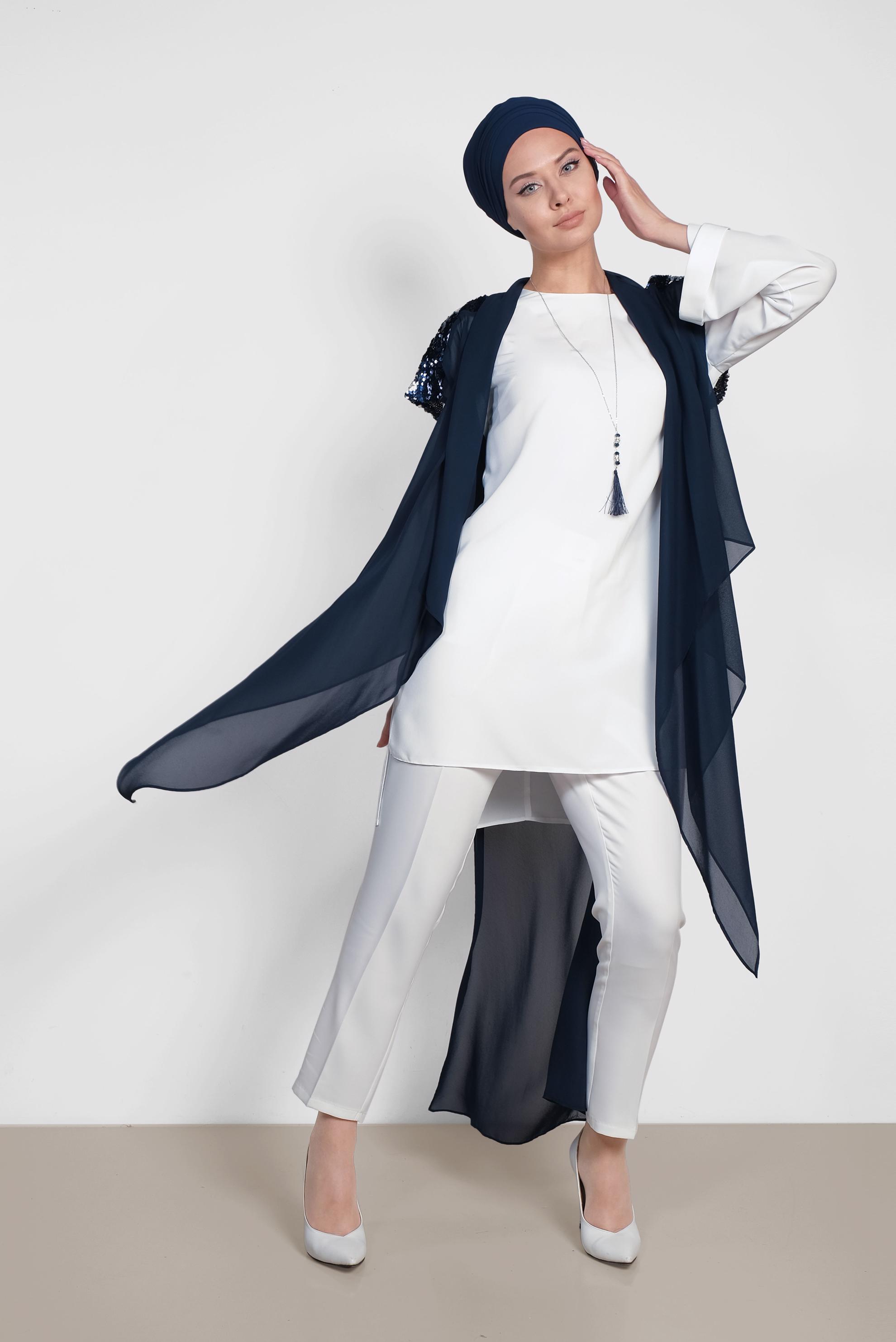 Tesettür giyim LACİVERT PUL PAYETLİ İKİLİ TUNİK 4145