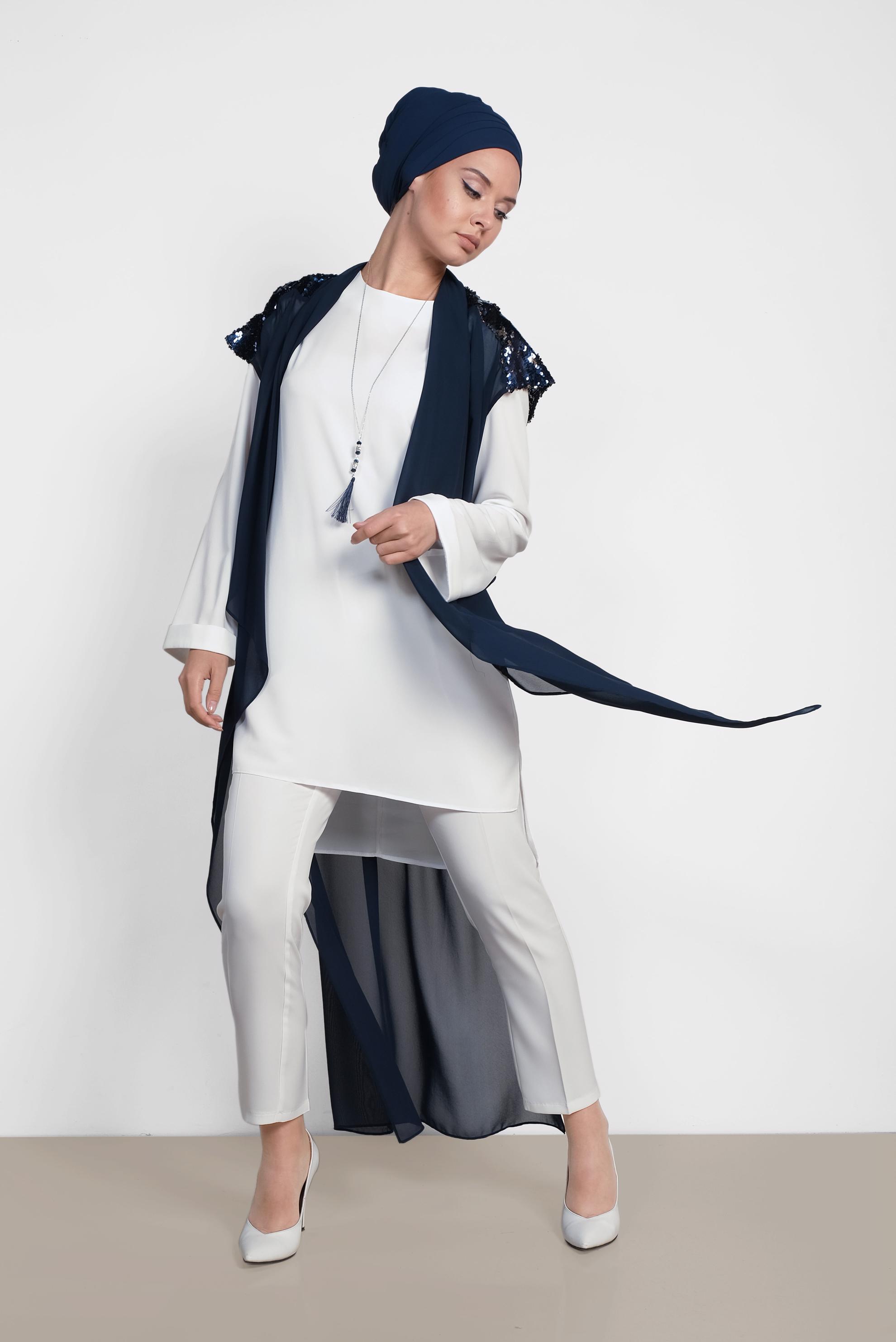 Tesettür giyim LACİVERT PUL PAYETLİ İKİLİ TUNİK 4145