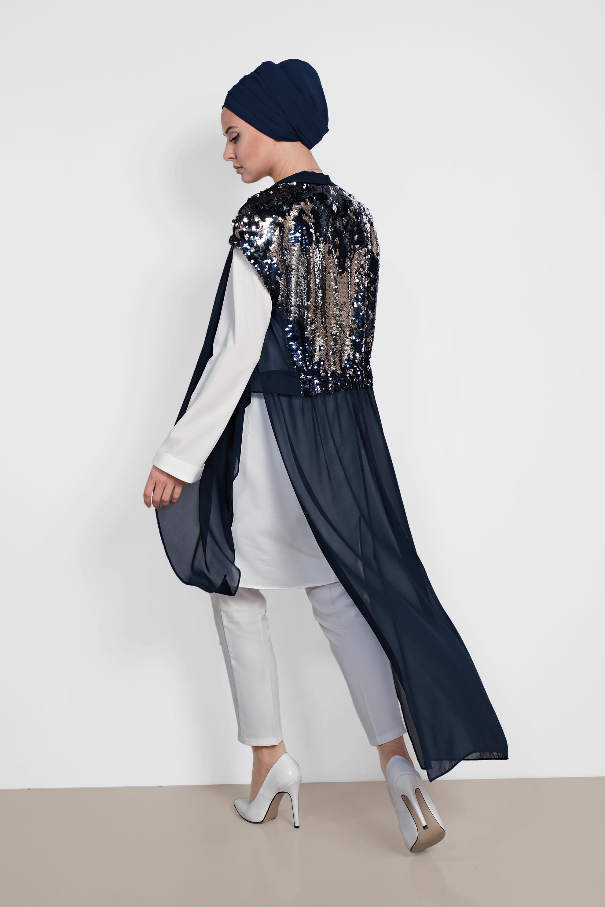 Tesettür giyim LACİVERT PUL PAYETLİ İKİLİ TUNİK 4145