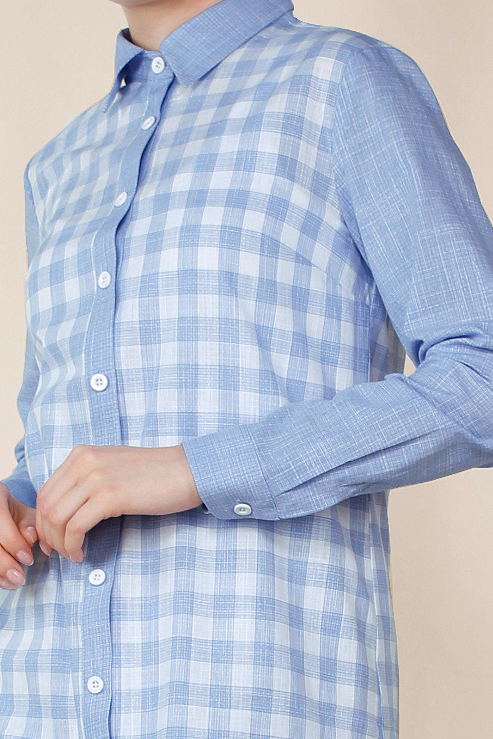 Tesettür giyim MAVİ KARE DESENLİ PAMUKLU TUNİK 4146