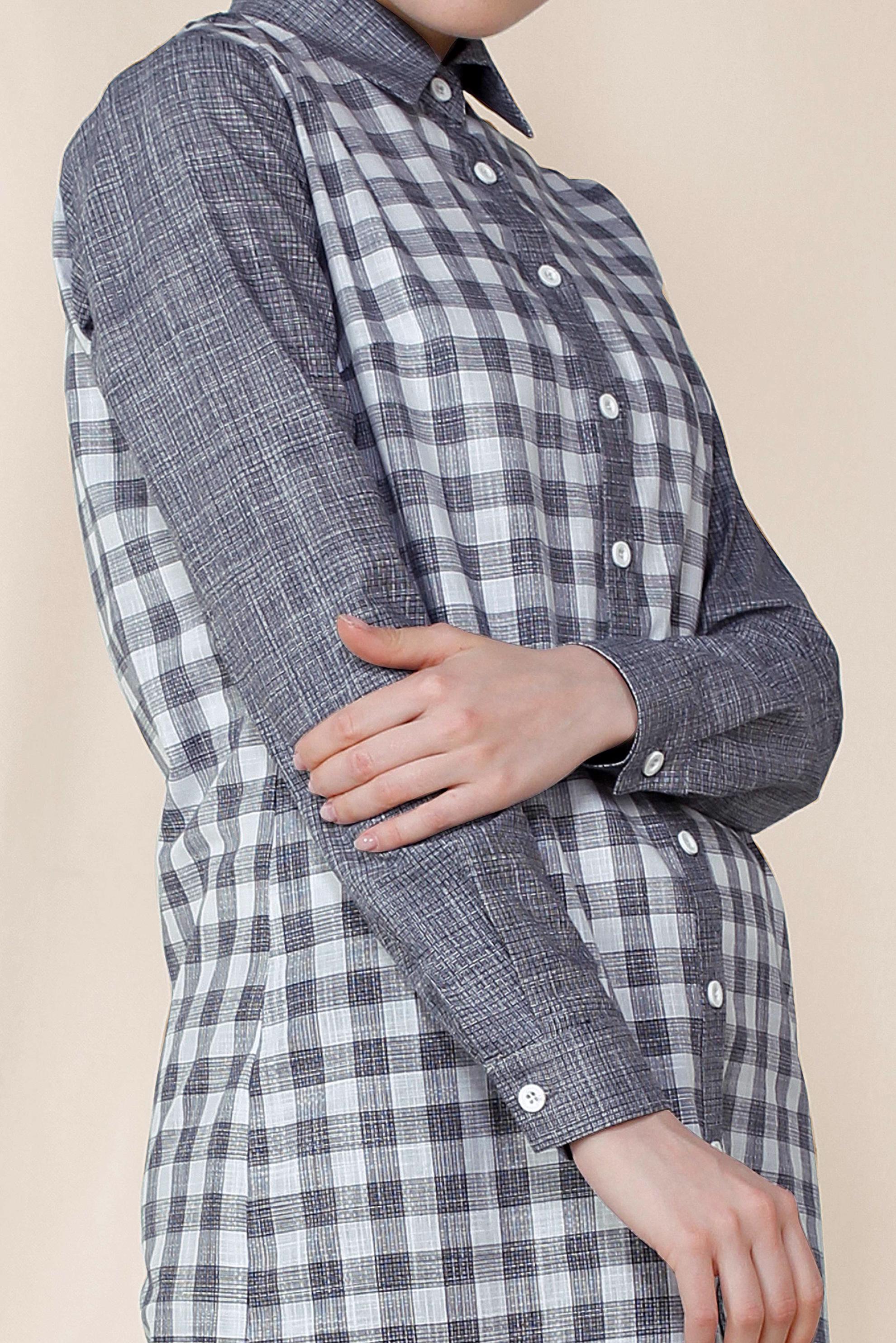 Tesettür giyim LACİVERT KARE DESENLİ PAMUKLU TUNİK 4146