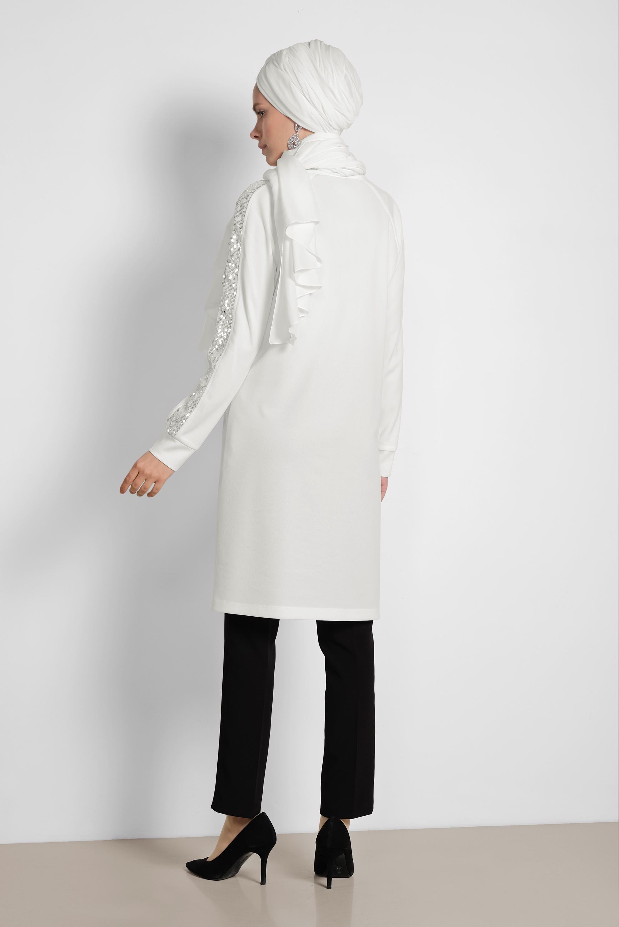 Tesettür giyim BEYAZ KOLLARI PUL ŞERİTLİ TUNİK 4159