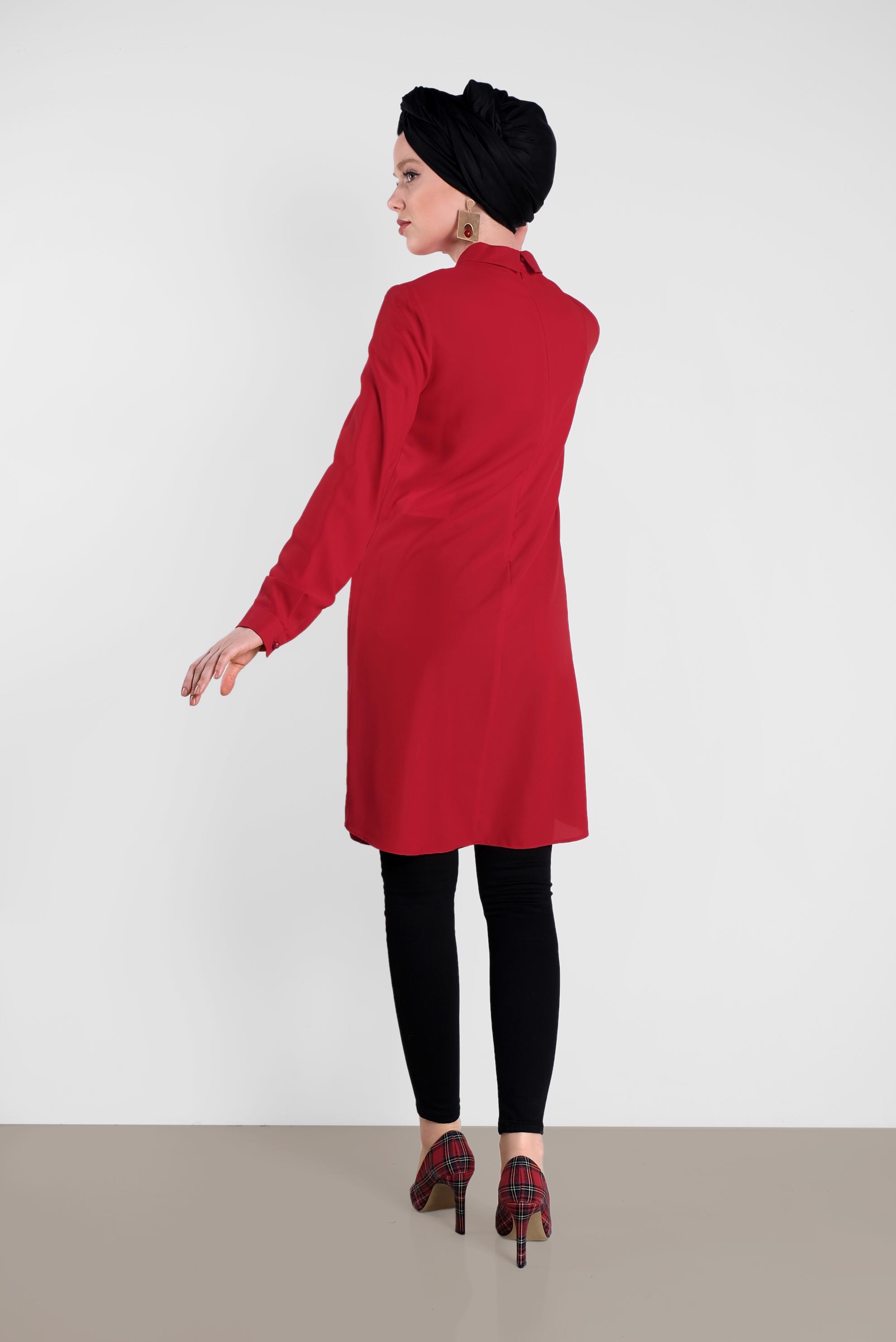 Tesettür giyim KIRMIZI ARKADAN FERMUARLI TUNİK 4162 
