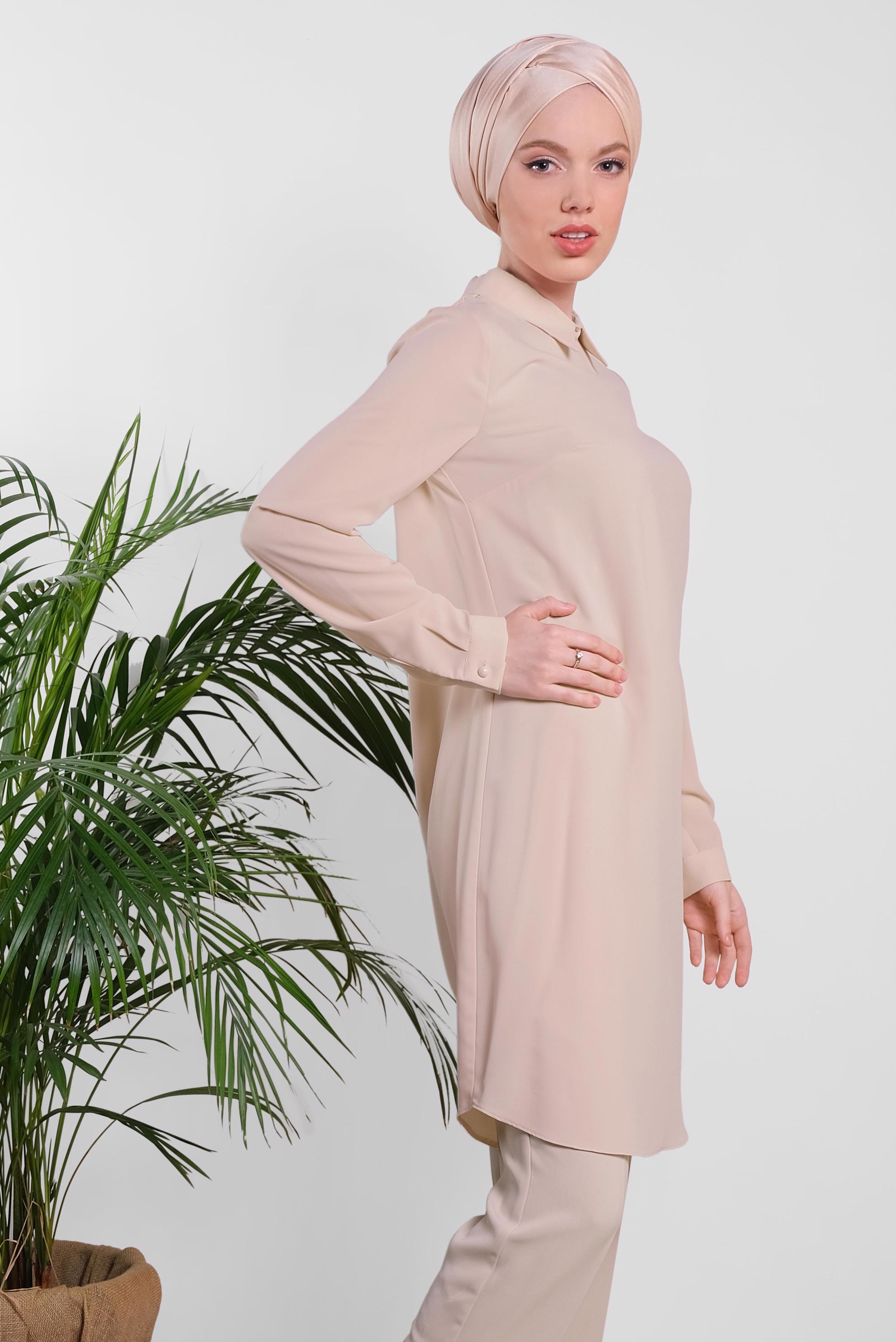Tesettür giyim PUDRA ARKADAN FERMUARLI TUNİK 4162 