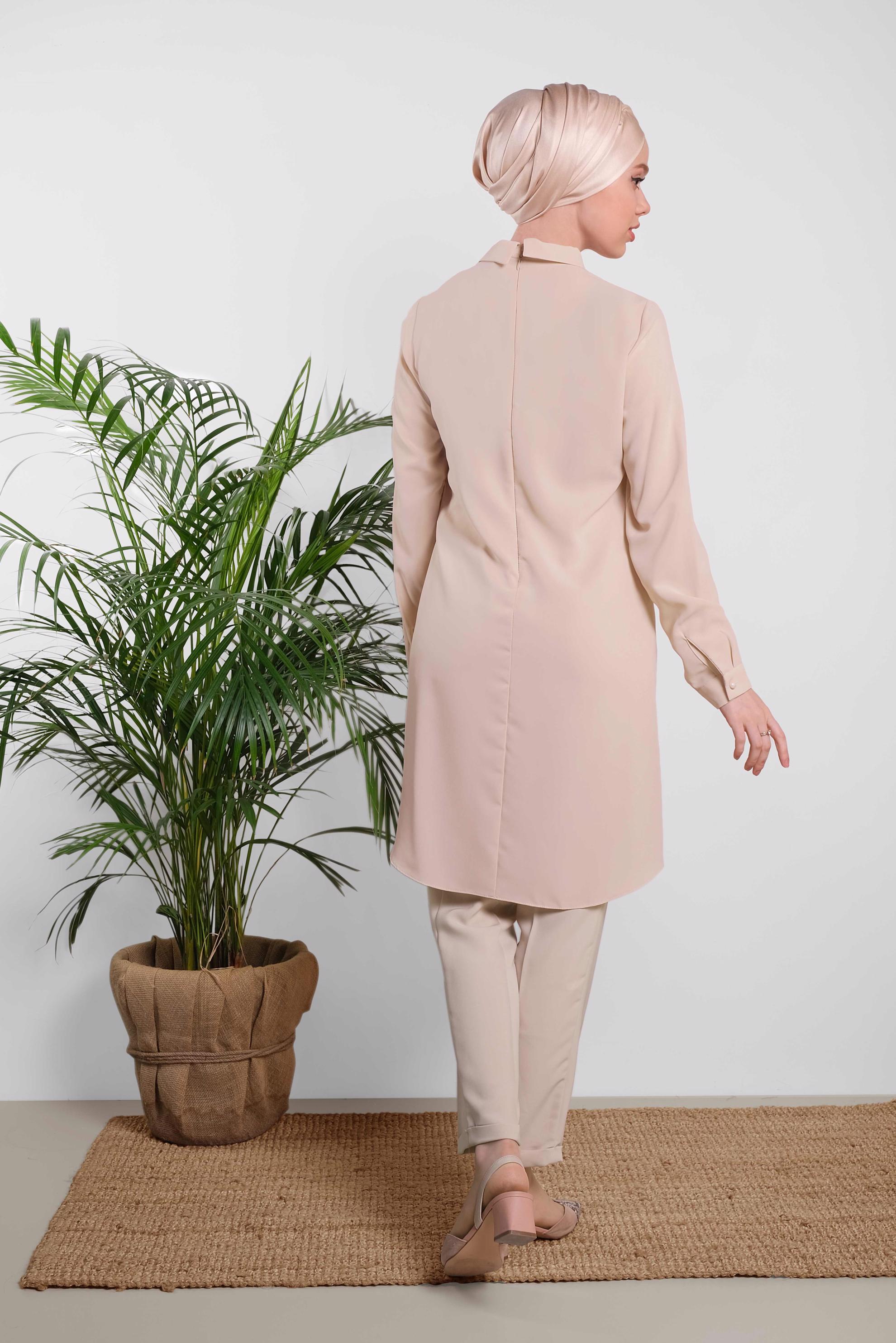 Tesettür giyim PUDRA ARKADAN FERMUARLI TUNİK 4162 