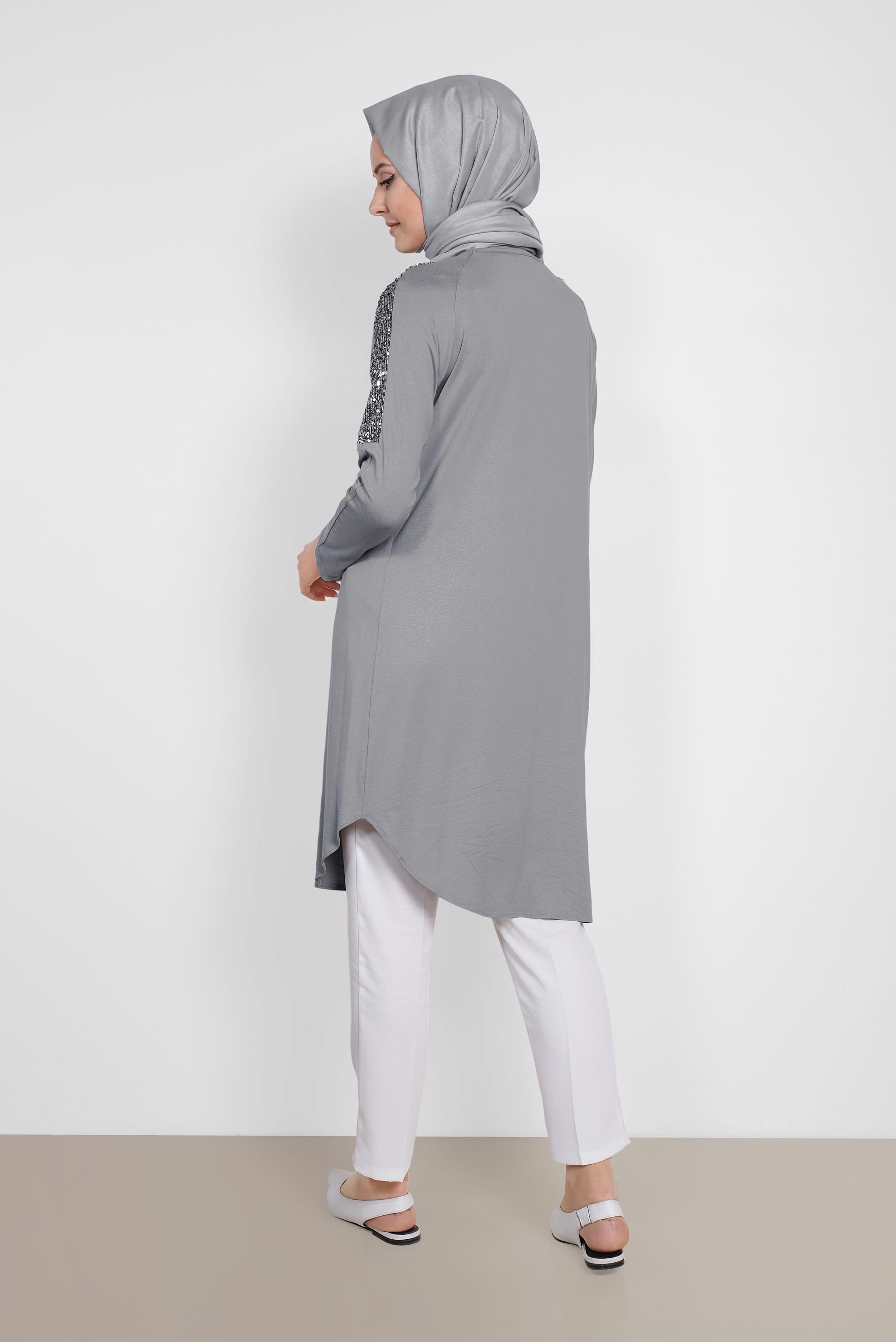 Tesettür giyim GRİ PUL PAYET DETAYLI TUNİK 4179