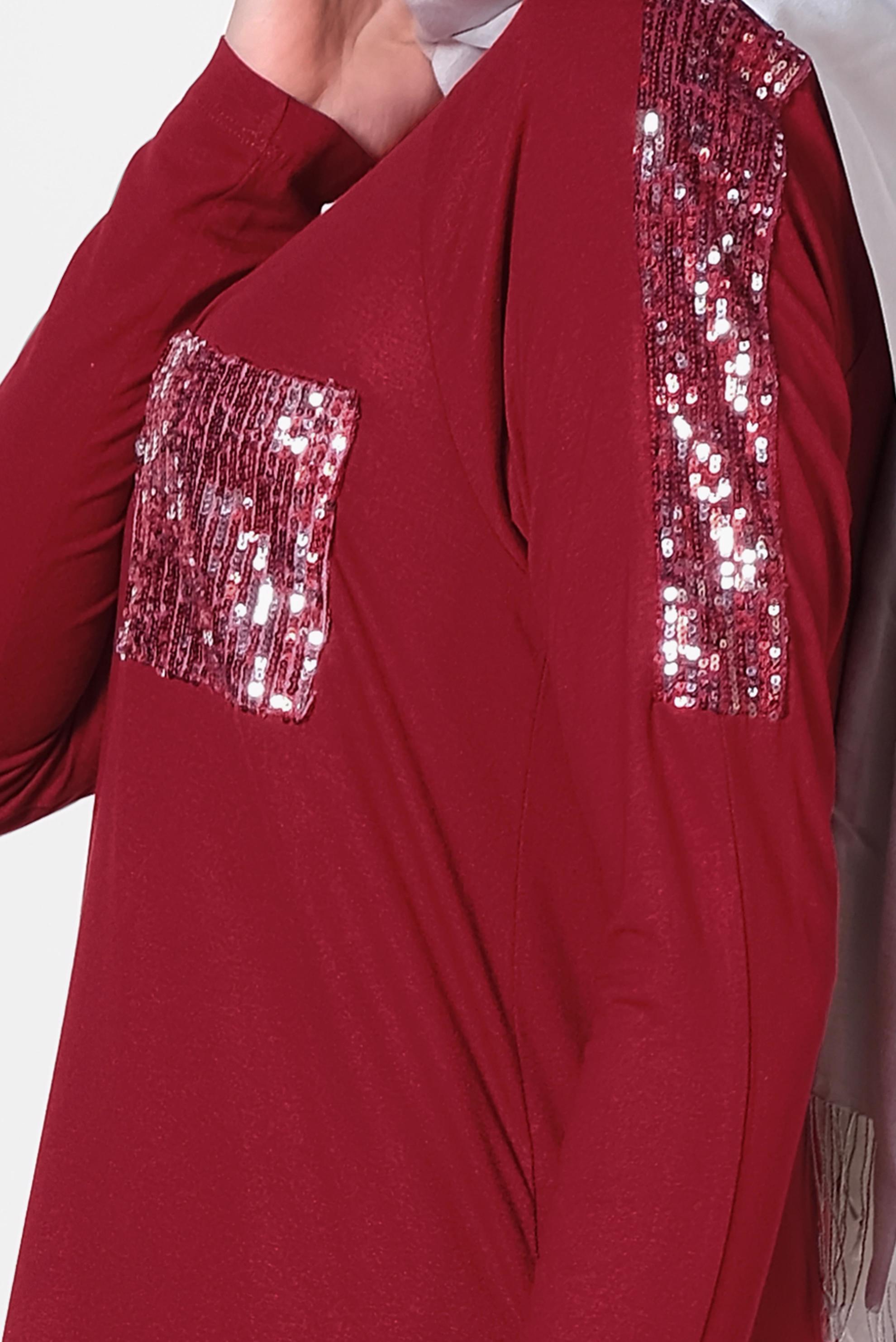 Tesettür giyim BORDO PUL PAYET DETAYLI TUNİK 4179