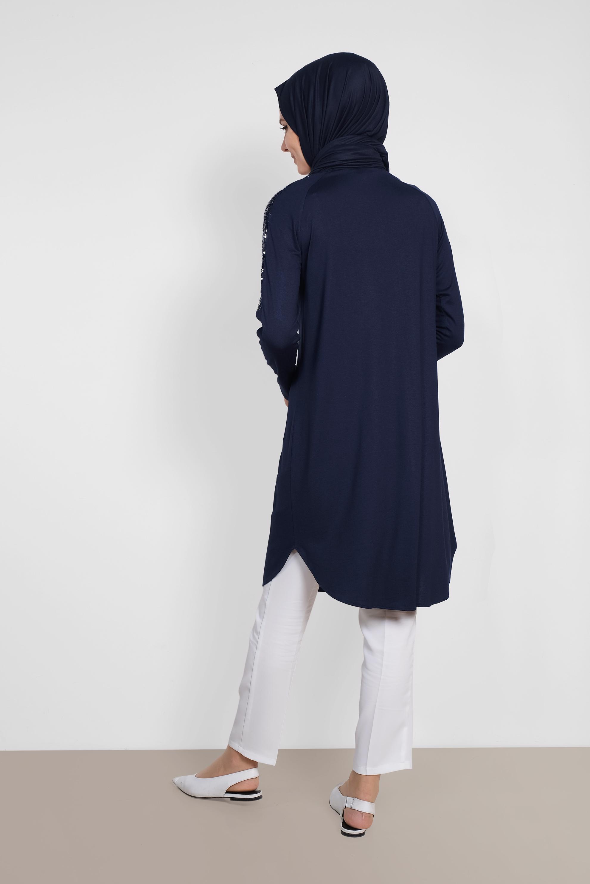 Tesettür giyim LACİVERT PUL PAYET DETAYLI TUNİK 4179