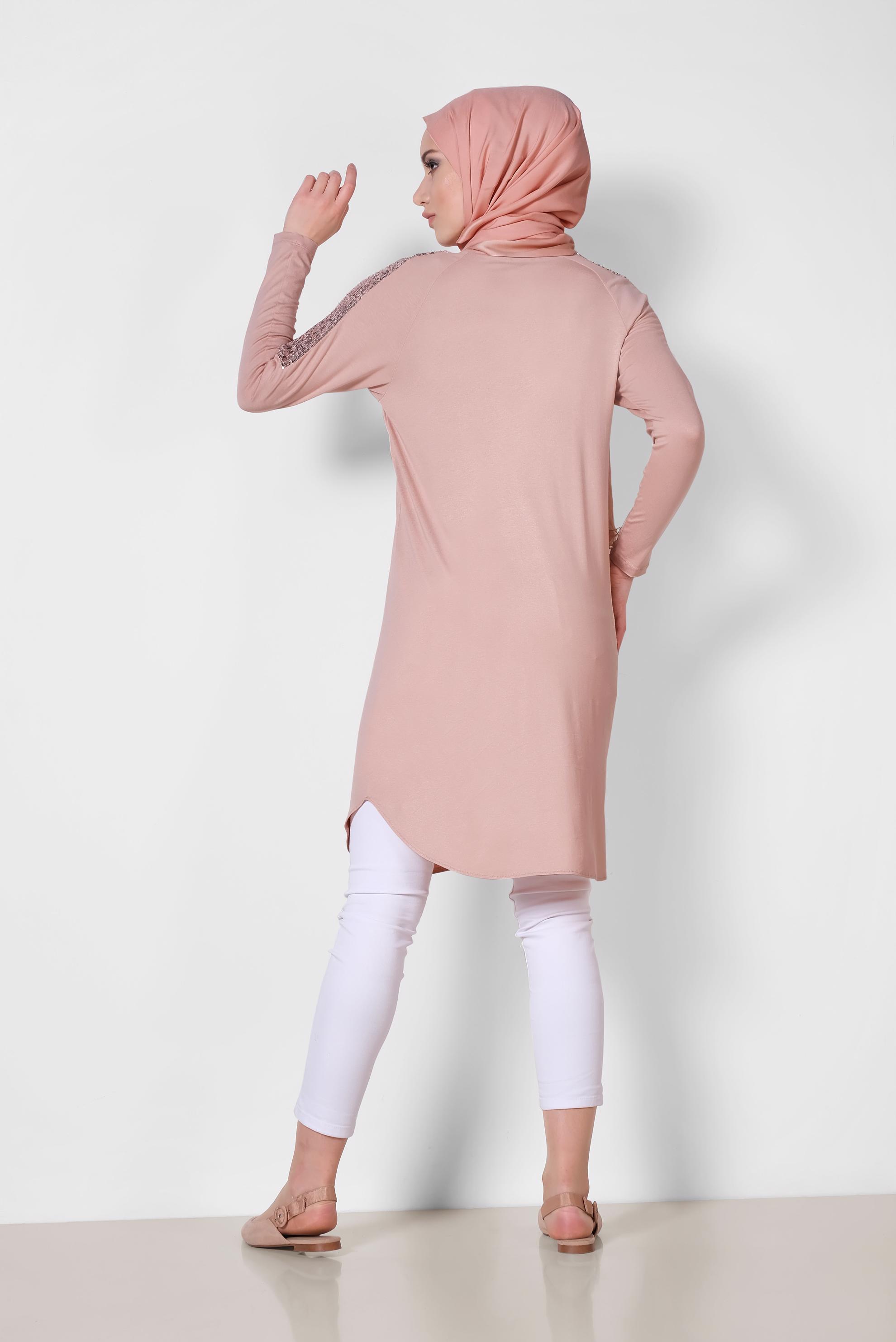 Tesettür giyim PUDRA PUL PAYET DETAYLI TUNİK 4179