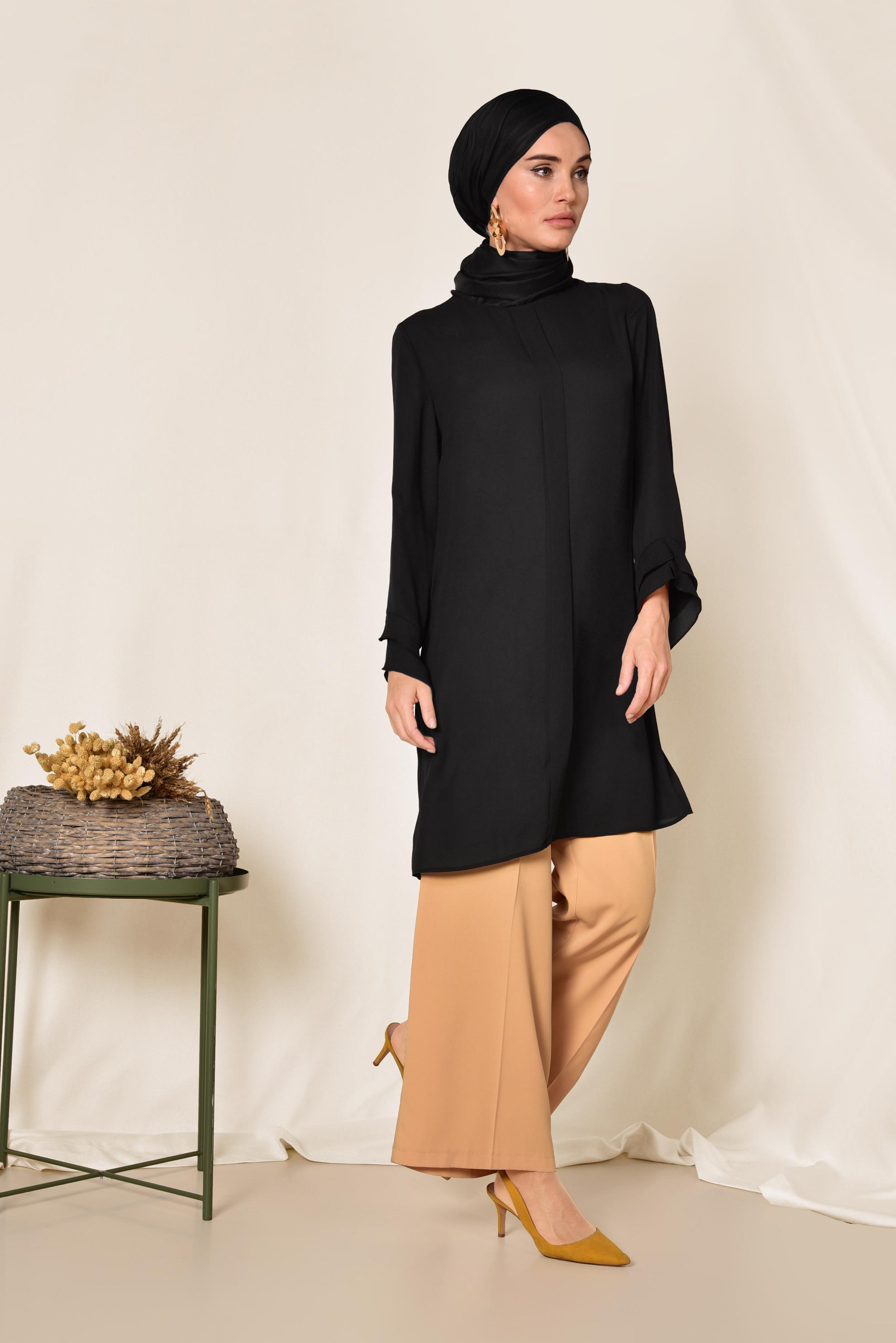 Tesettür giyim SİYAH FERMUARLI TUNİK 4195