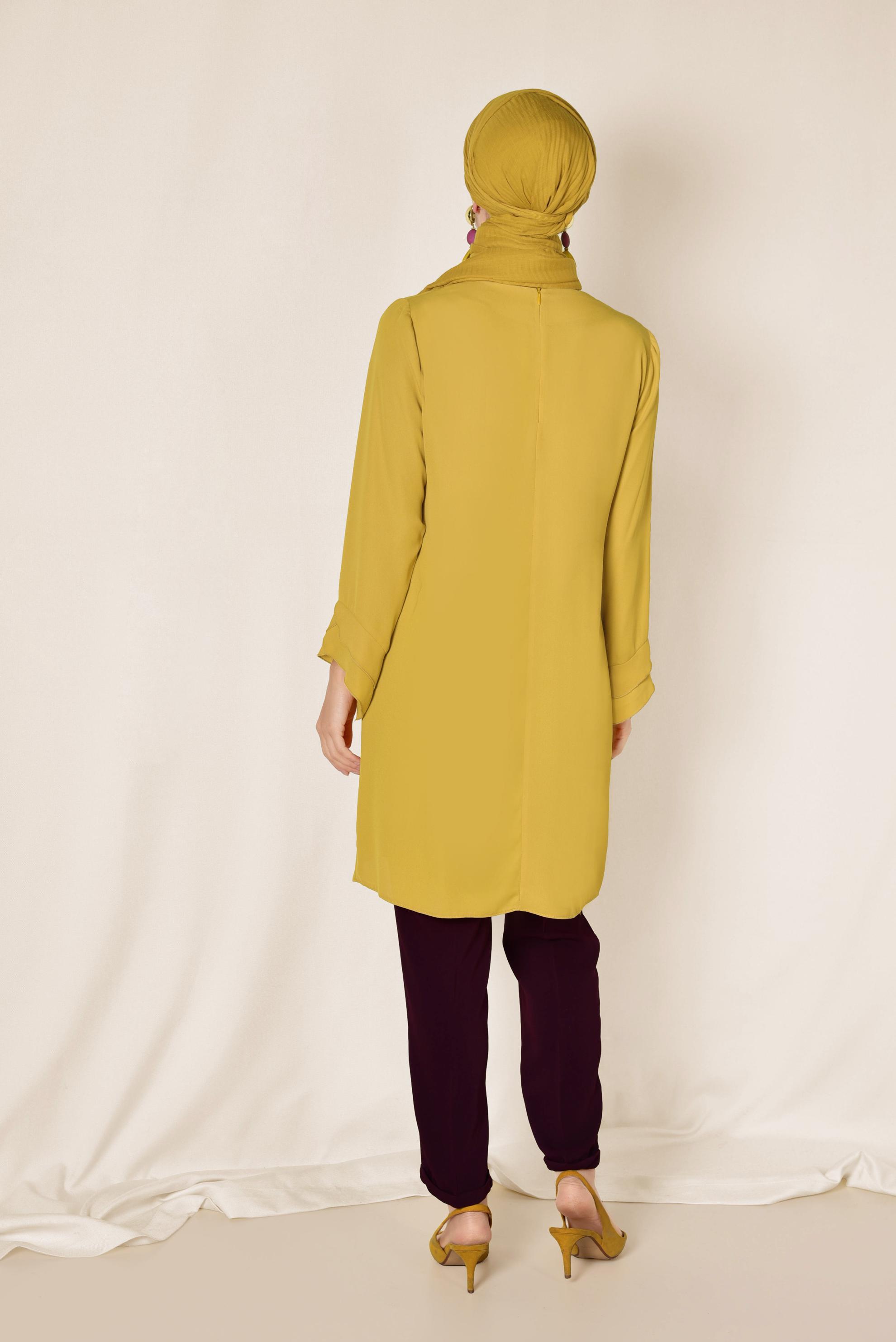 Tesettür giyim SARI FERMUARLI TUNİK 4195