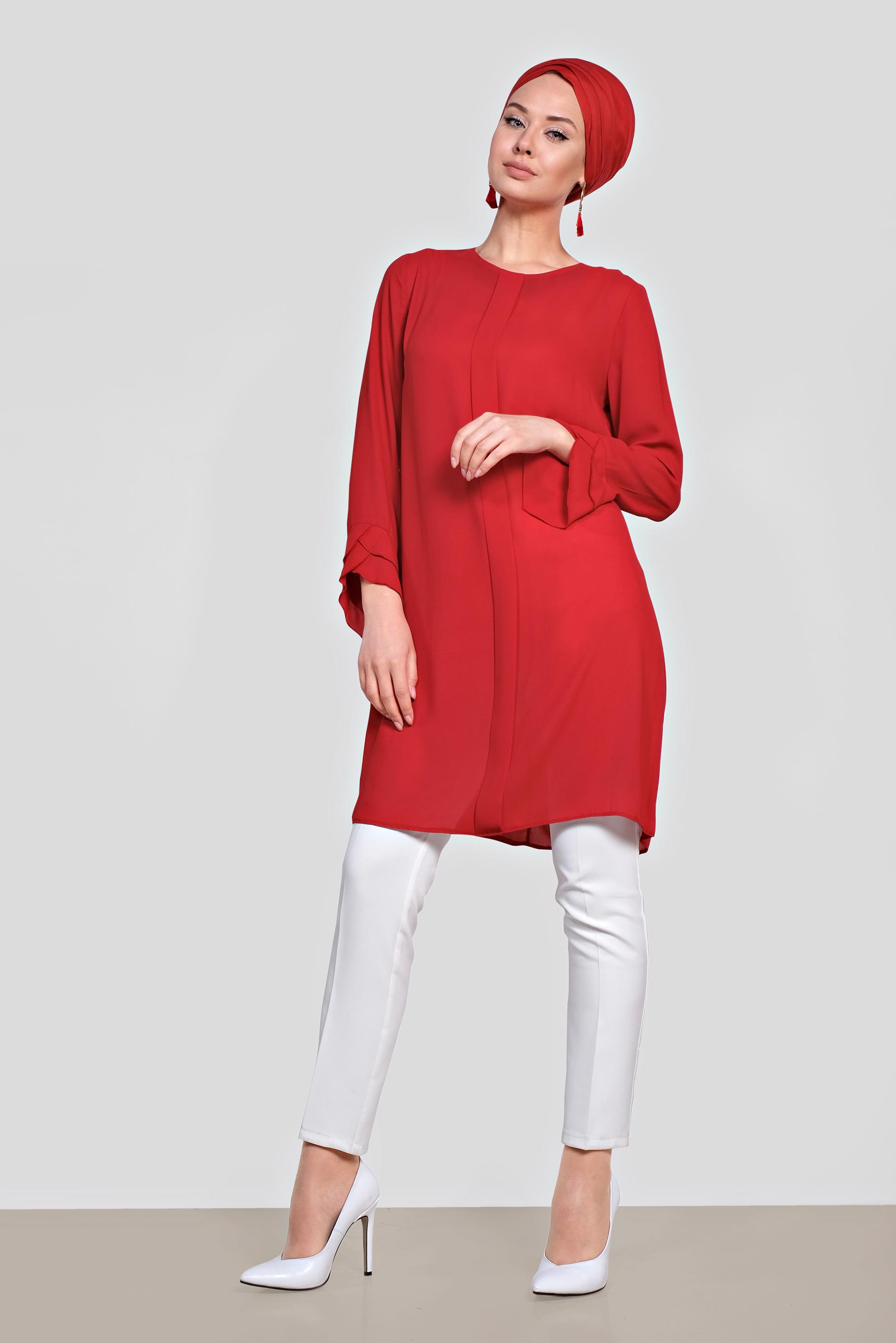 Tesettür giyim MERCAN FERMUARLI TUNİK 4195