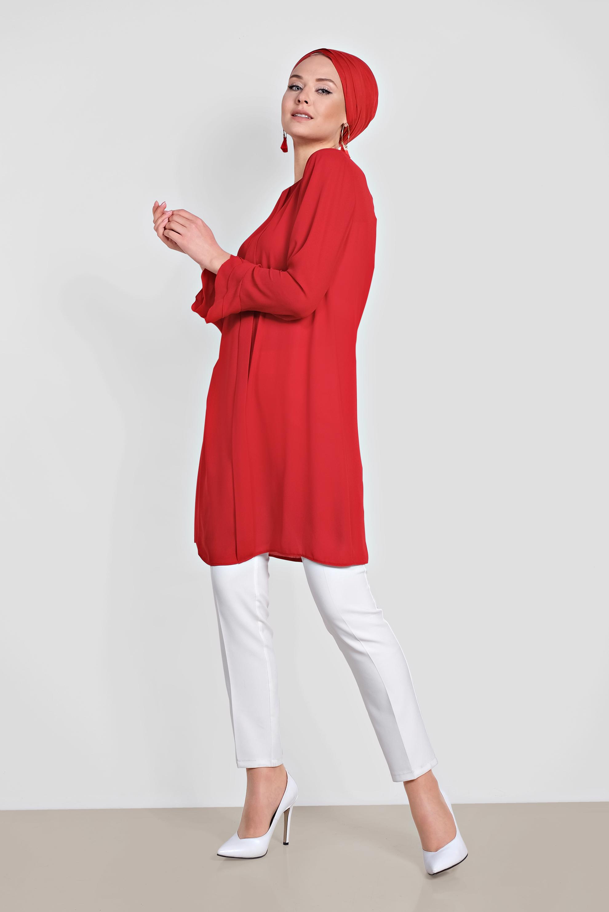 Tesettür giyim MERCAN FERMUARLI TUNİK 4195