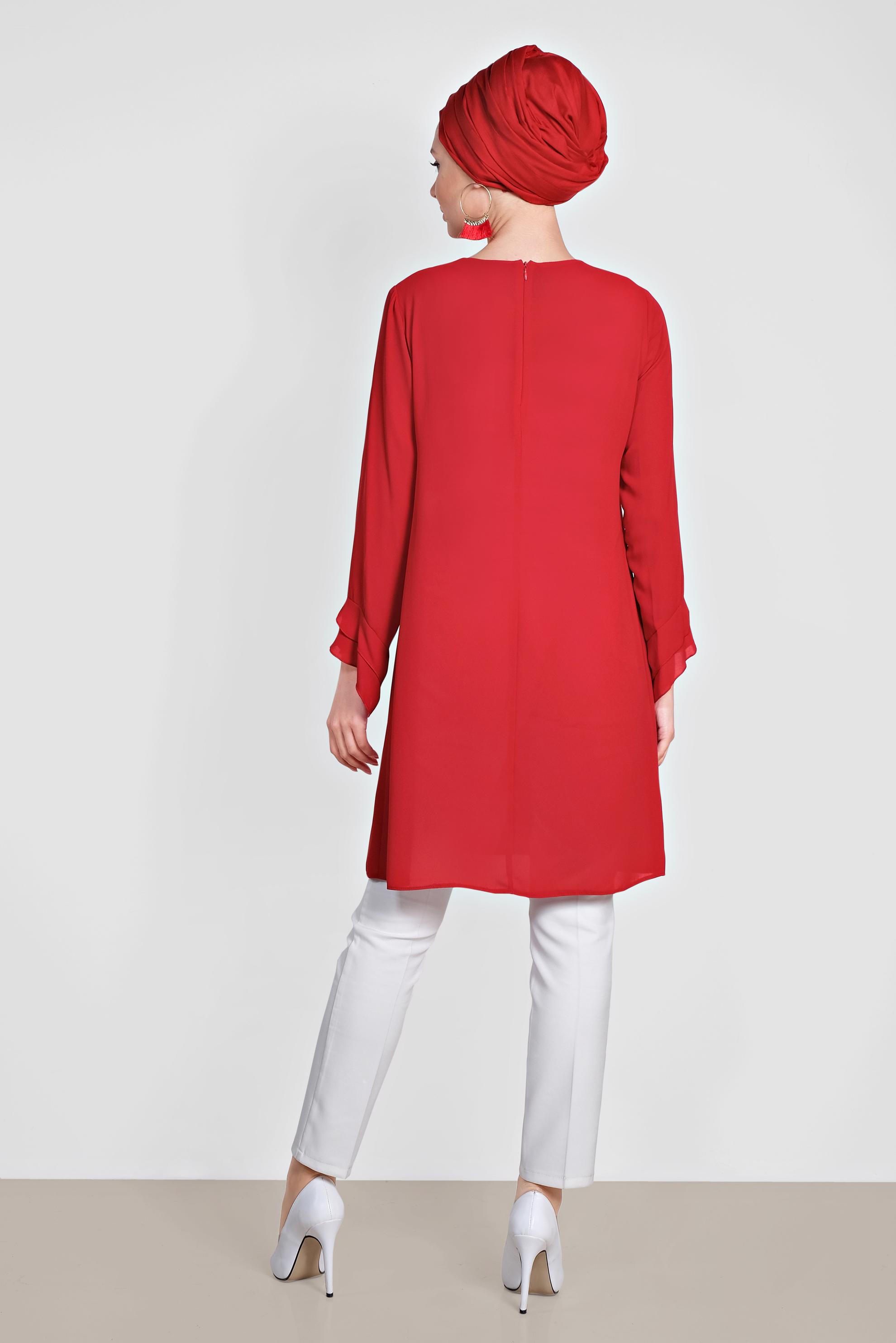 Tesettür giyim MERCAN FERMUARLI TUNİK 4195