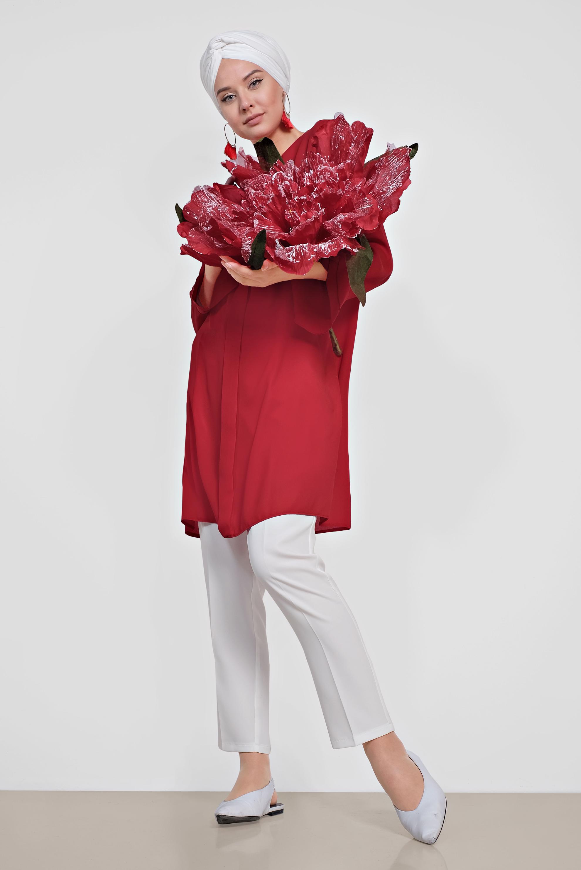 Tesettür giyim KIRMIZI FERMUARLI TUNİK 4195