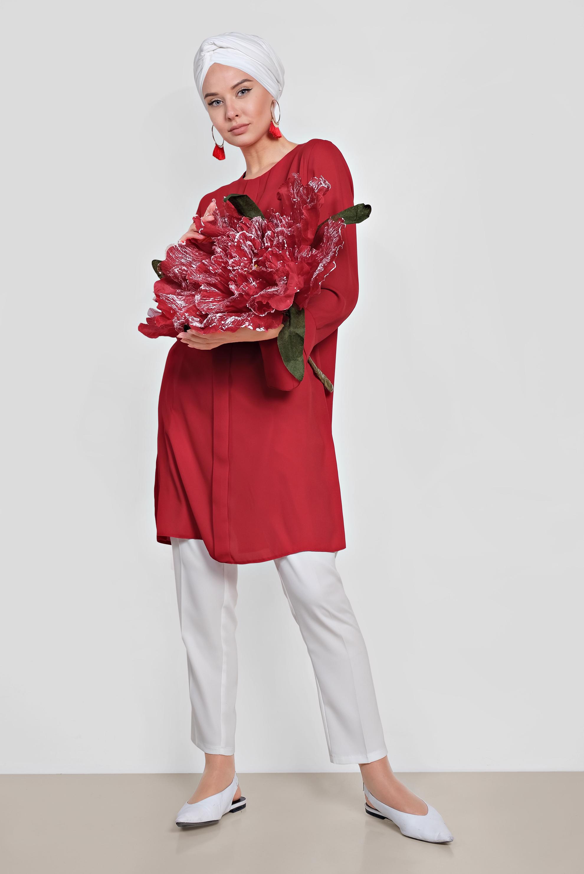 Tesettür giyim KIRMIZI FERMUARLI TUNİK 4195